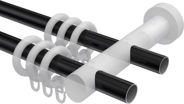 Gardinenstange Metall / Holz 20 mm Ø 2-läufig TALENA - Bero Schwarz / Nussbaum lackiert