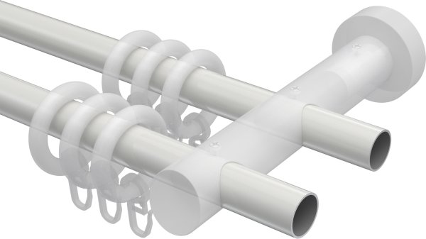 Gardinenstange Metall / Holz 20 mm Ø 2-läufig TALENA - Feta Weiß / Nussbaum lackiert