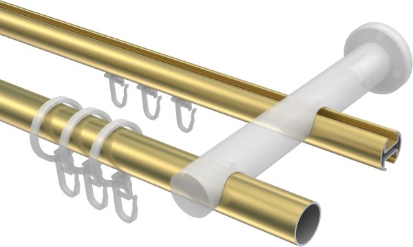 Rundrohr-Innenlauf Gardinenstange Aluminium / Metall 20 mm Ø 2-läufig PLATON - Santo Messing-Optik / Schwarz