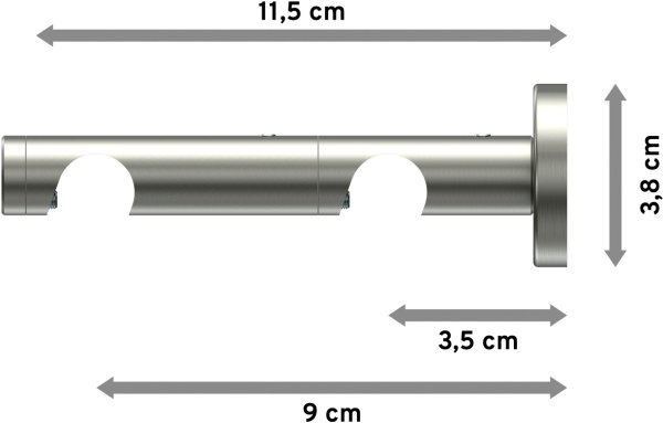 Träger Enorma Edelstahl 2-läufig 3,5 und 9,5 cm für Gardinenstangen 16 mm Ø