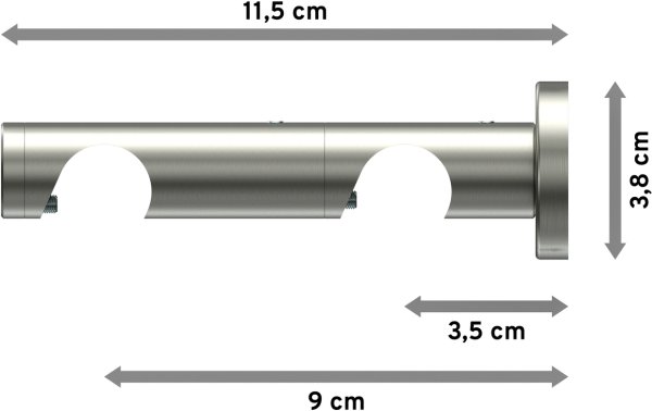 Träger Perfecta Edelstahl 2-läufig 3,5 und 9,5 cm für Gardinenstangen 20 mm Ø