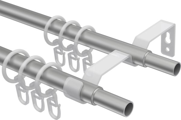 Ausziehbare Gardinenstange Metall / Kunststoff 16/13 mm 2-läufig Ø HERA - Lily Silbergrau / Schwarz