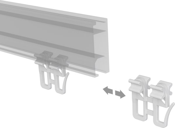 Schleuderwagen mit Faltengleiter u. Faltenhaken Kunststoff für Gardinenschienen / Innenlaufstangen (4 Stück)