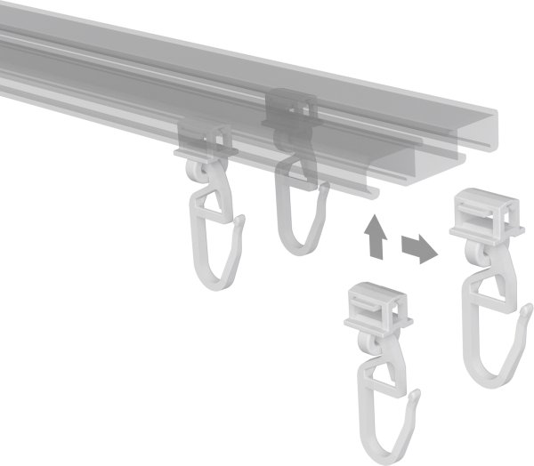 Klick-Gleiter Klicki mit Faltenhaken Kunststoff für Gardinenschienen SLIMLINE (100 Stück)