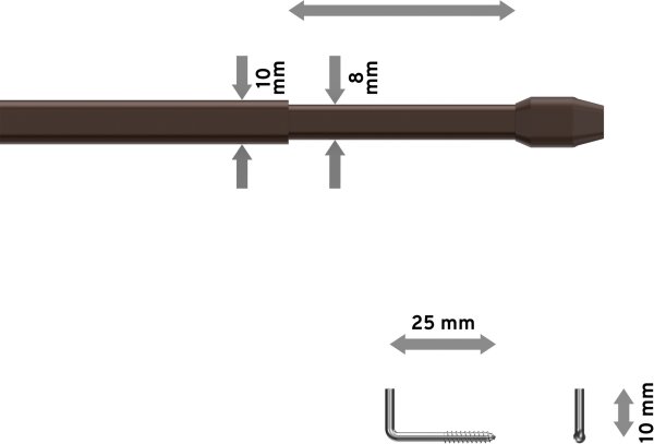 Vitragestangen mit Klebehaken Metall / Kunststoff Geno Braun (2 Stück) ausziehbar
