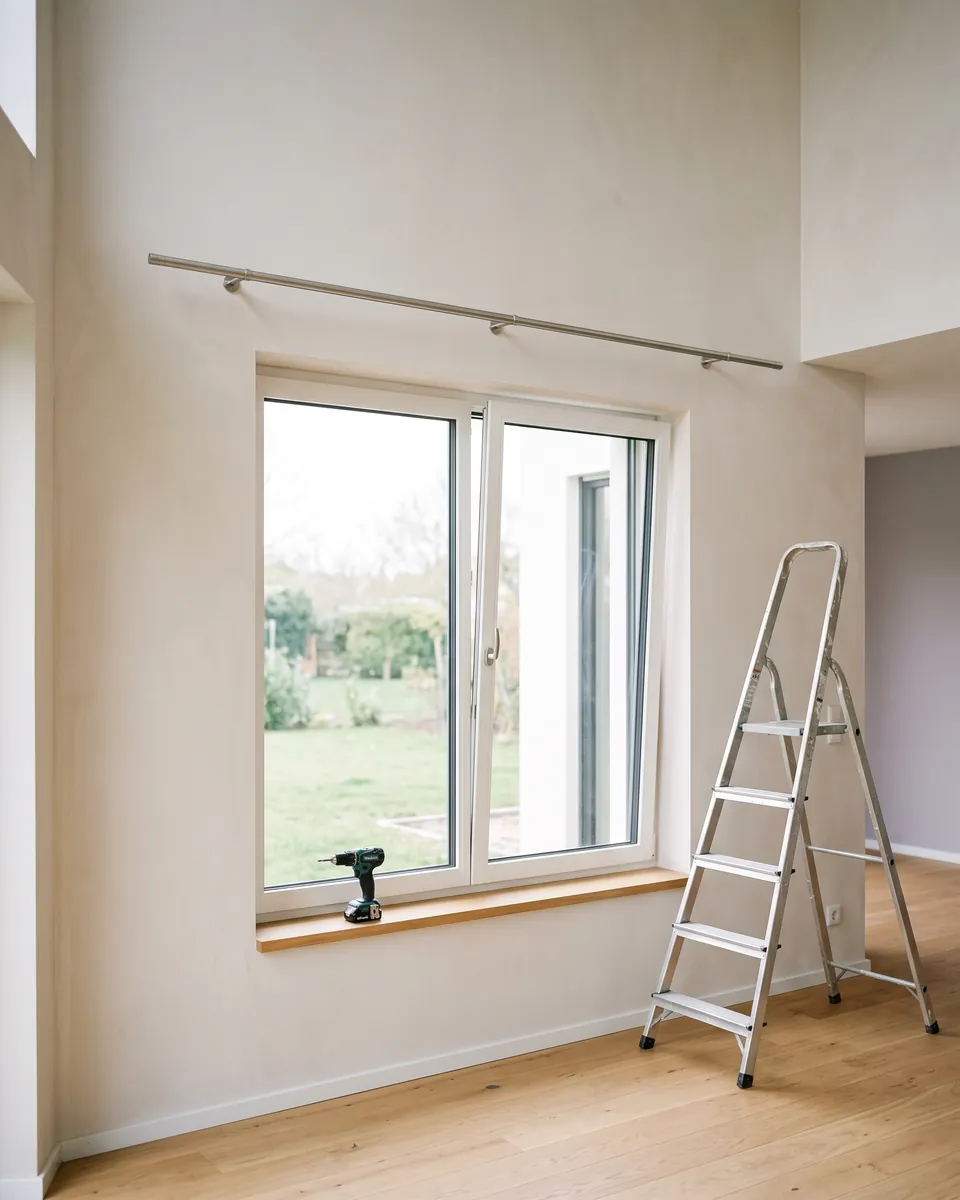 Innenlaufstange mit nach unten offenen Trägern am Fenster