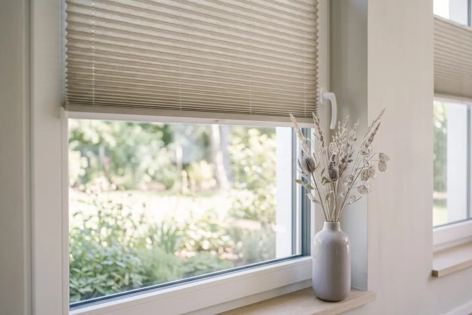 Plissee-Bedienung am Fenster