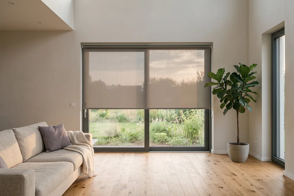 Rollo am Fenster mit weichem Tageslicht