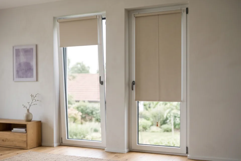 Zwei Rollo-Bauformen nebeneinander am Fenster
