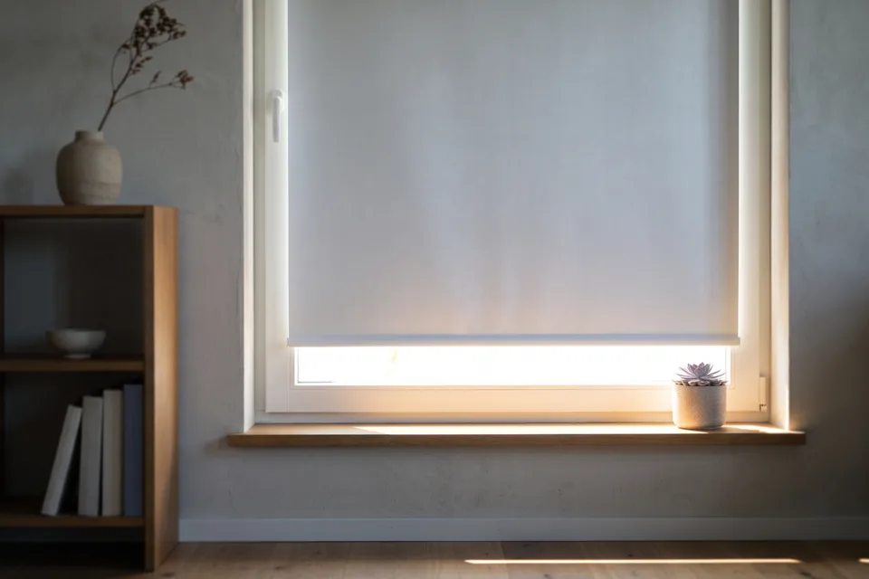 Thermorollo am sonnenbeschienenen Fenster