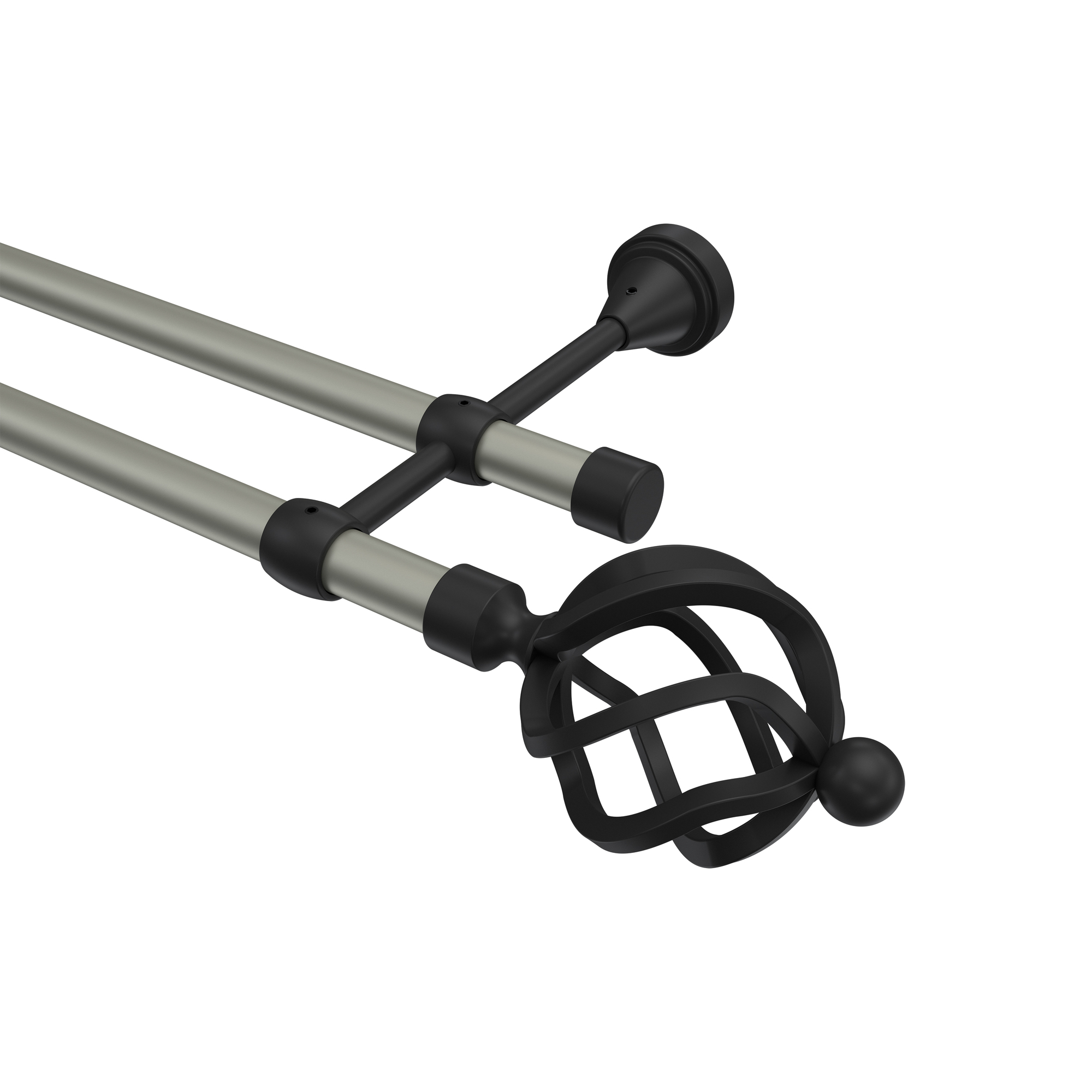 Vorhangstange Chrom matt / Schwarz, Metall 16 mm Ø Primus Paolo, zweiläufig