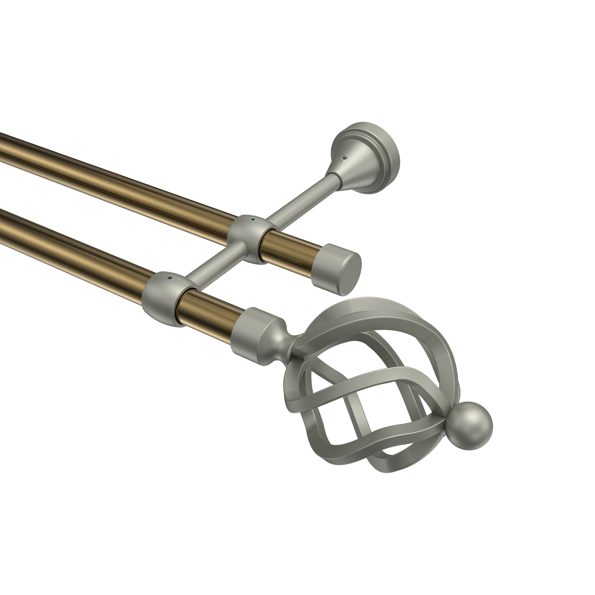 Vorhangstange Messing Antik / Chrom matt, Metall 16 mm Ø Primus Paolo, doppelläufig