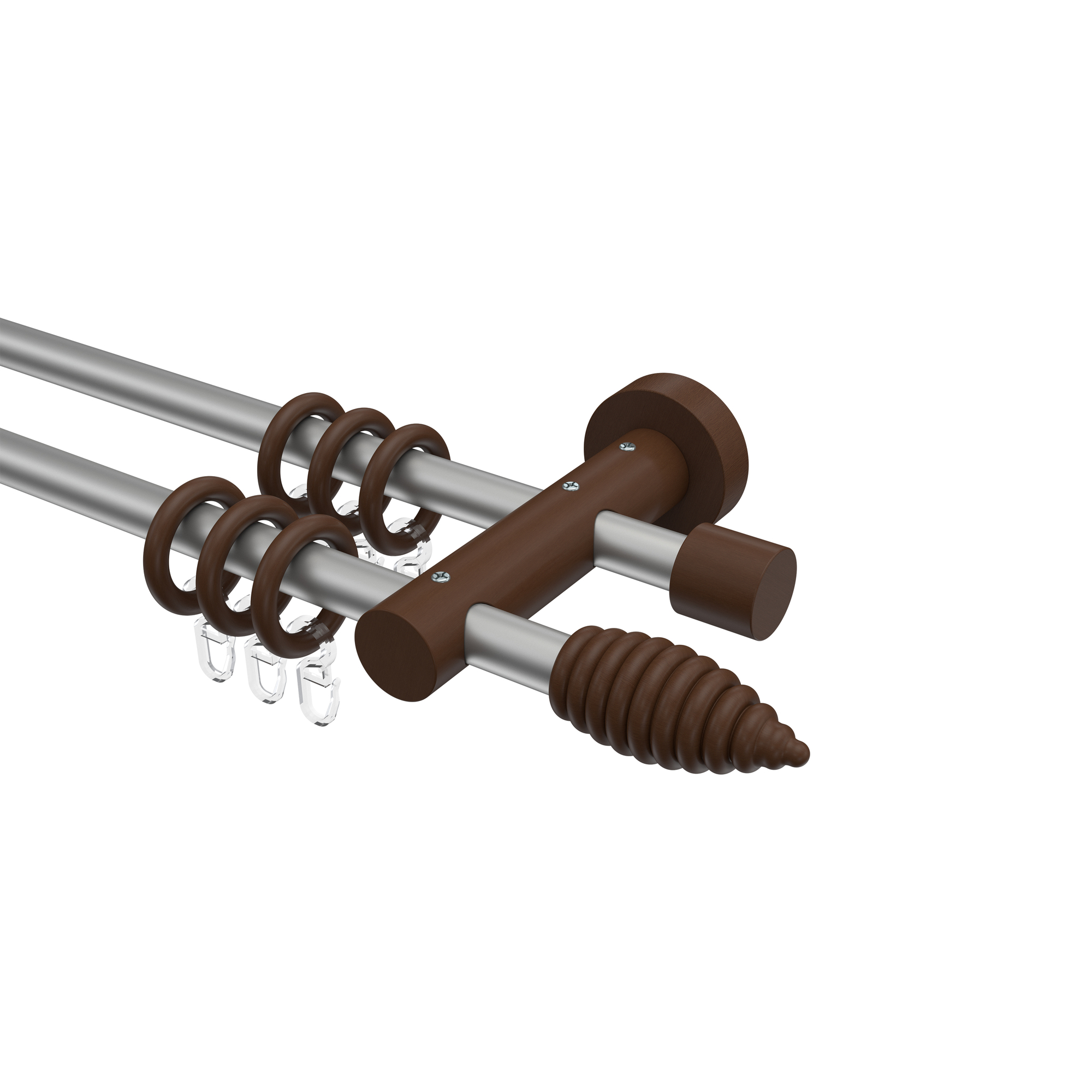 Vorhangstangen Silbergrau / Nussbaum lackiert doppelläufig 16 mm Ø Adrian Asta