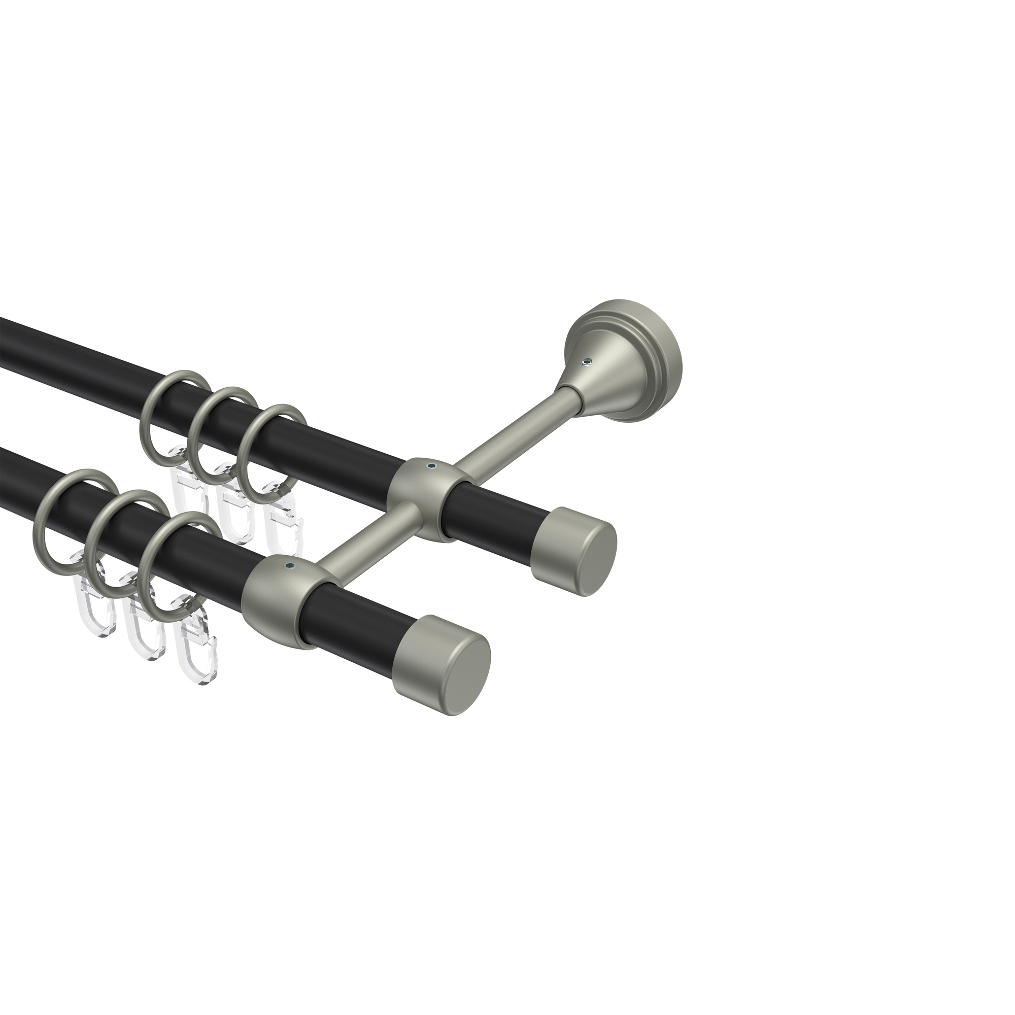 Vorhangstange Schwarz / Chrom matt, Metall 16 mm Ø Primus Lucan, zweiläufig