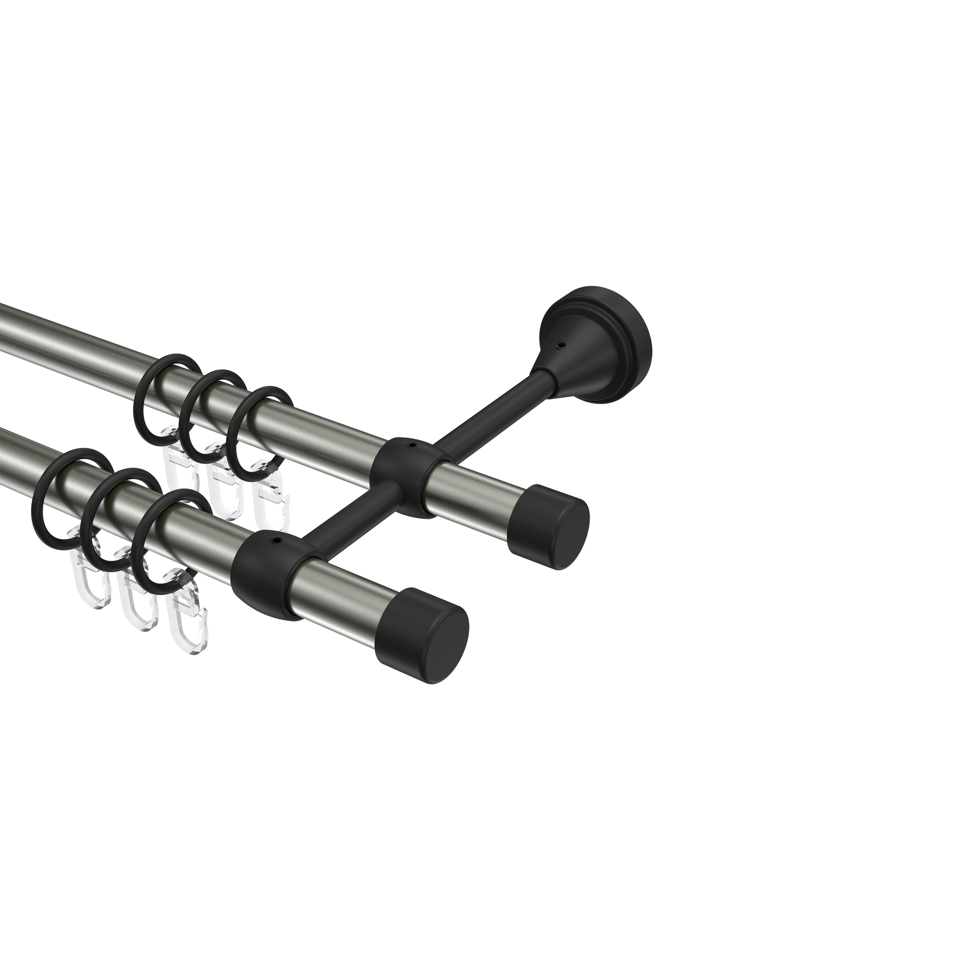 Gardinenstange Edelstahl-Optik / Schwarz, Metall 16 mm Ø Primus Lucan, 2-läufig