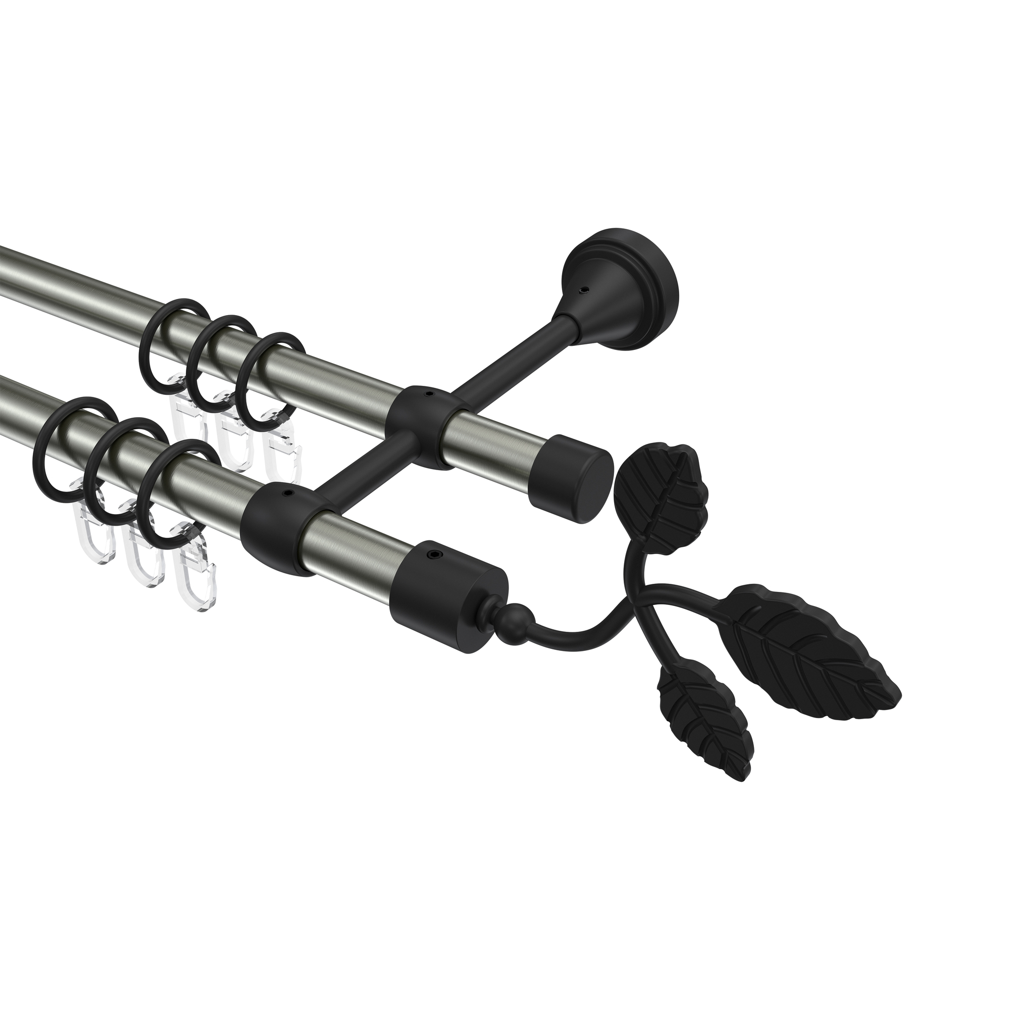 Gardinenstange Edelstahl-Optik / Schwarz, Metall 16 mm Ø Primus Alessia, zweiläufig