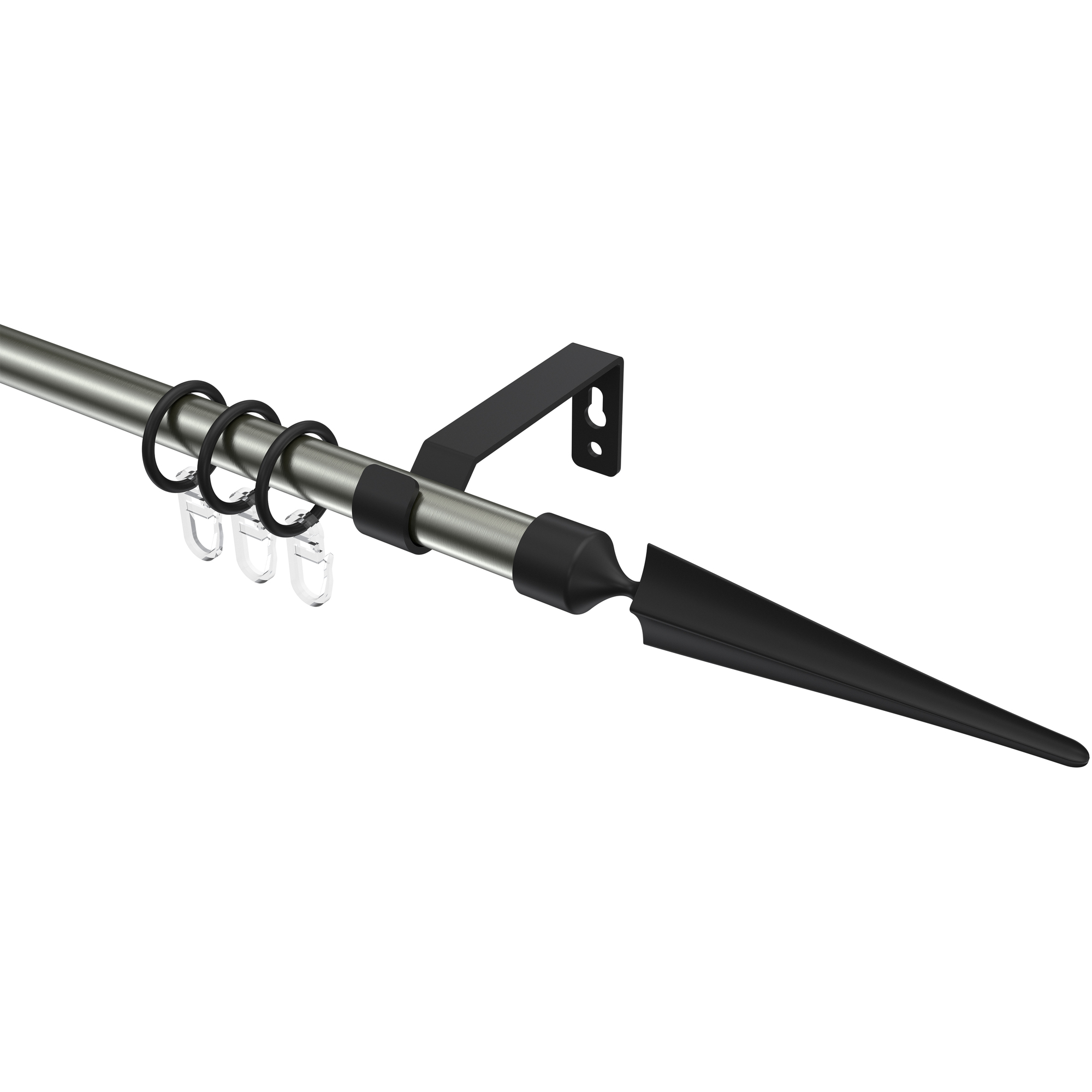 Gardinenstange Edelstahl-Optik / Schwarz, Metall 16 mm Ø Olymp Lorenzo