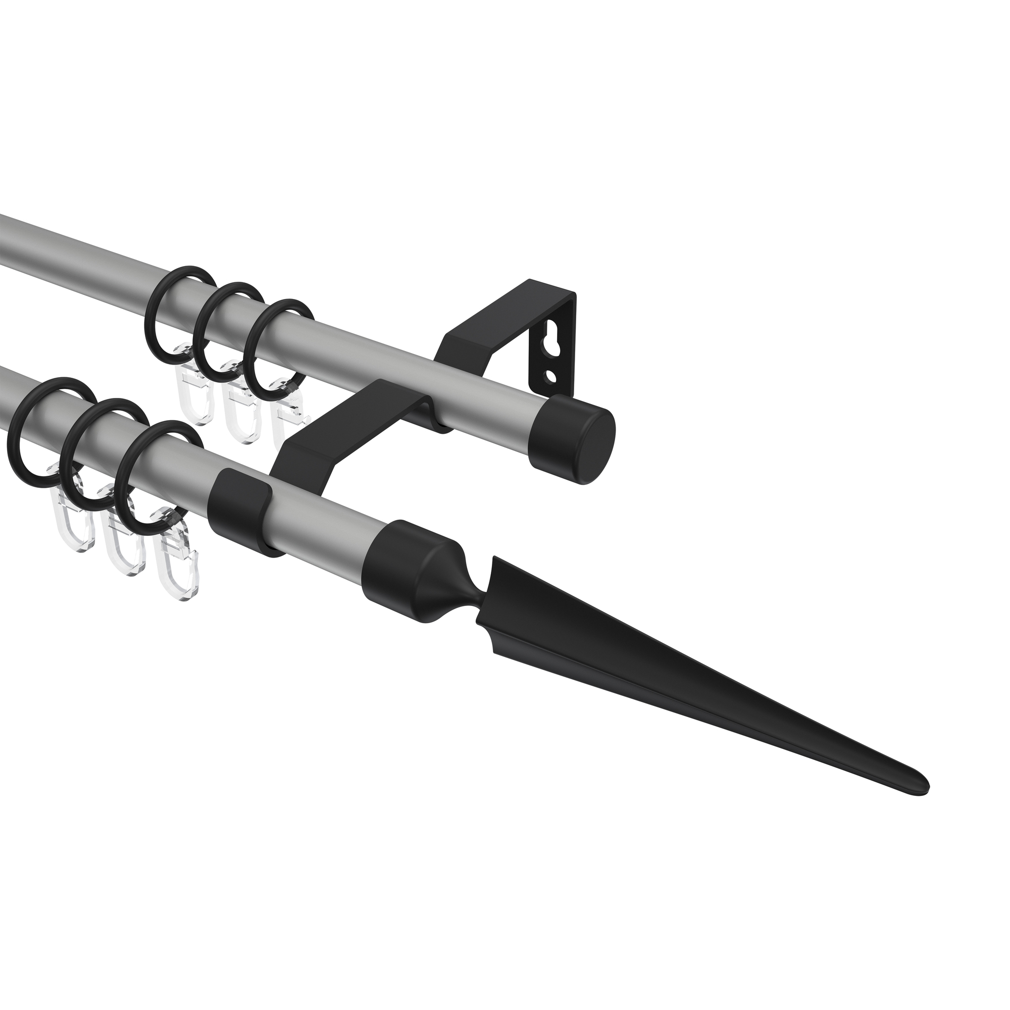 Gardinenstange Silbergrau / Schwarz, Metall 16 mm Ø Olymp Lorenzo, 2-läufig