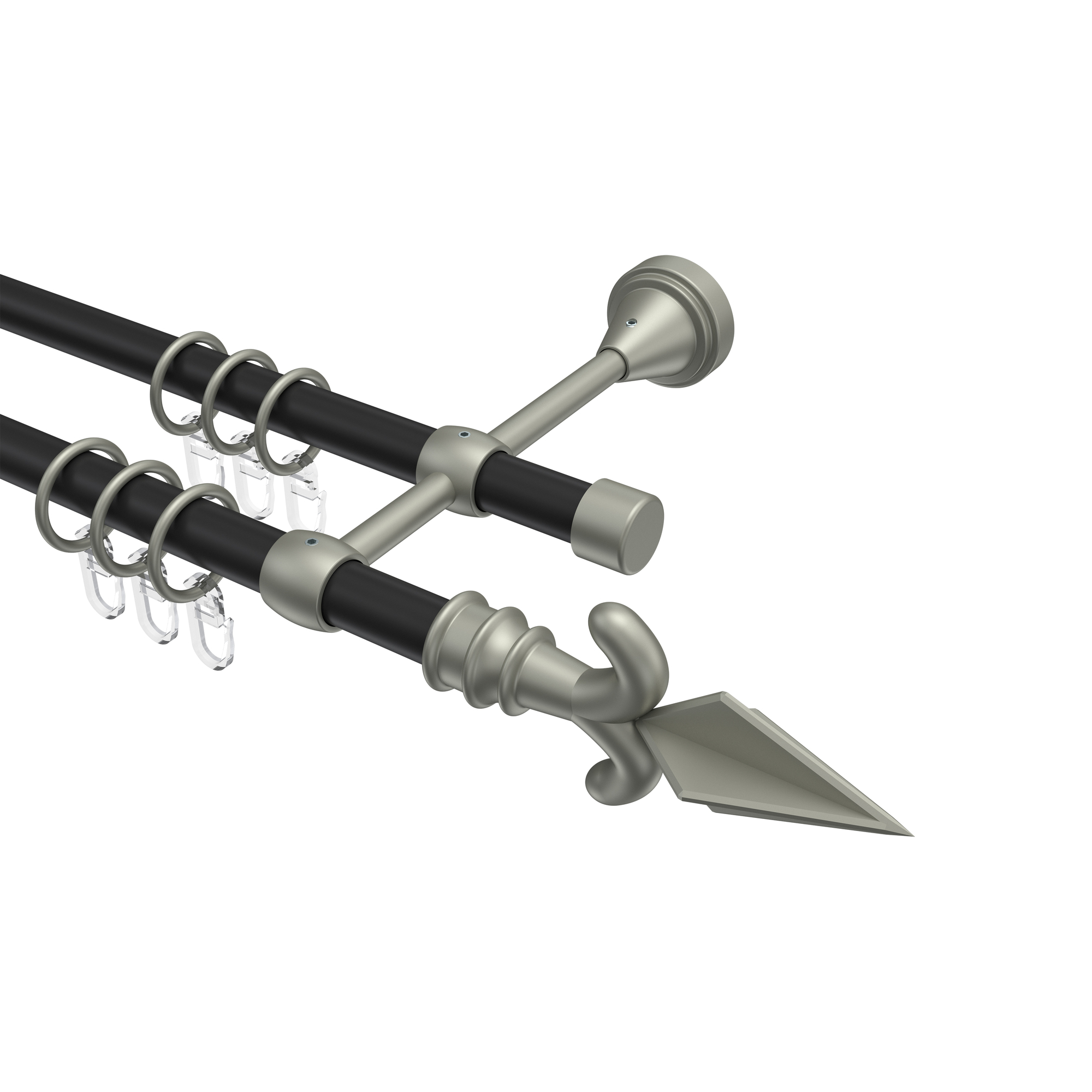 Vorhangstange Schwarz / Chrom matt, Metall 16 mm Ø Primus Matteo, 2-läufig