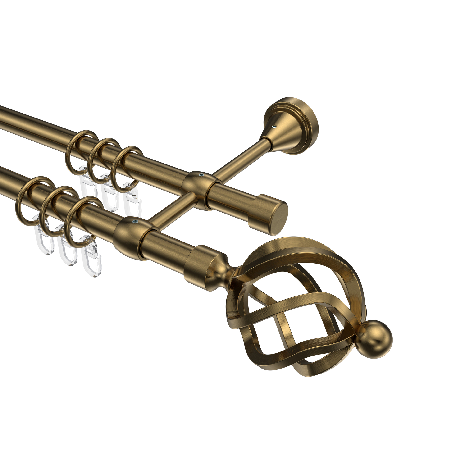 Messing Antik Gardinenstangen doppelläufig 16 mm Ø Primus Paolo