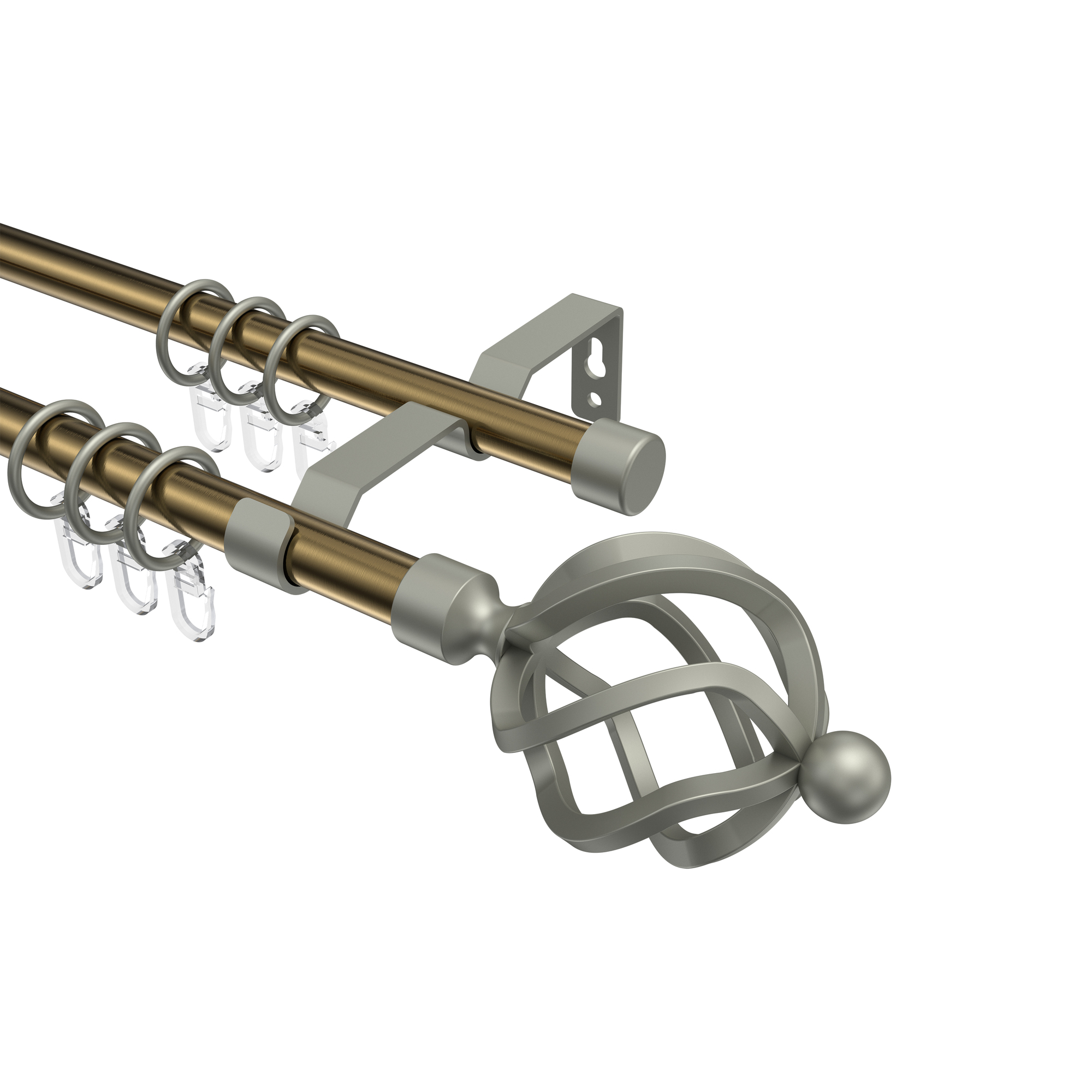 Gardinenstange Messing Antik / Chrom matt, Metall 16 mm Ø Olymp Paolo, doppelläufig