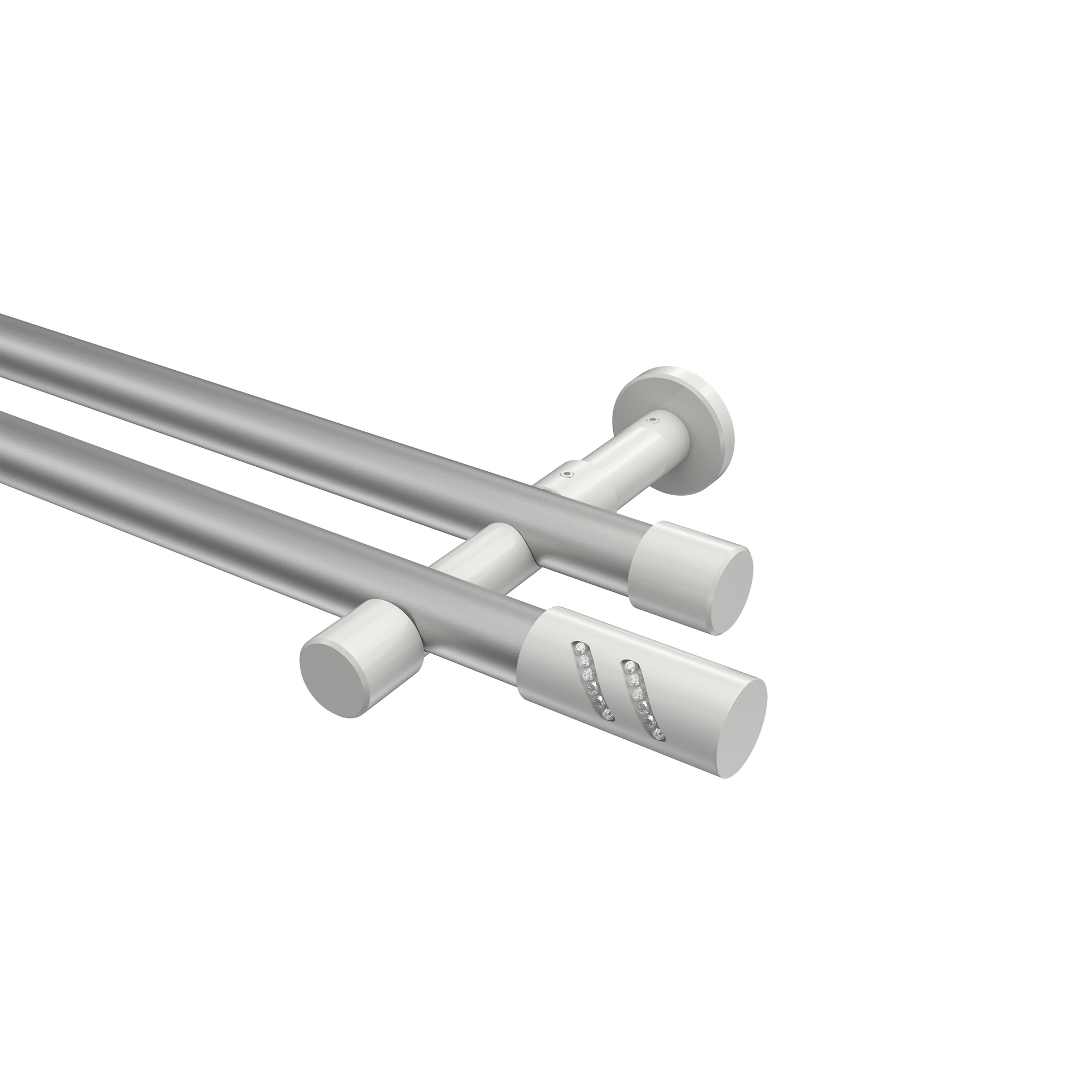 Gardinenstange Silbergrau / Weiß, Metall 20 mm Ø Prestige Zoena, 2-läufig