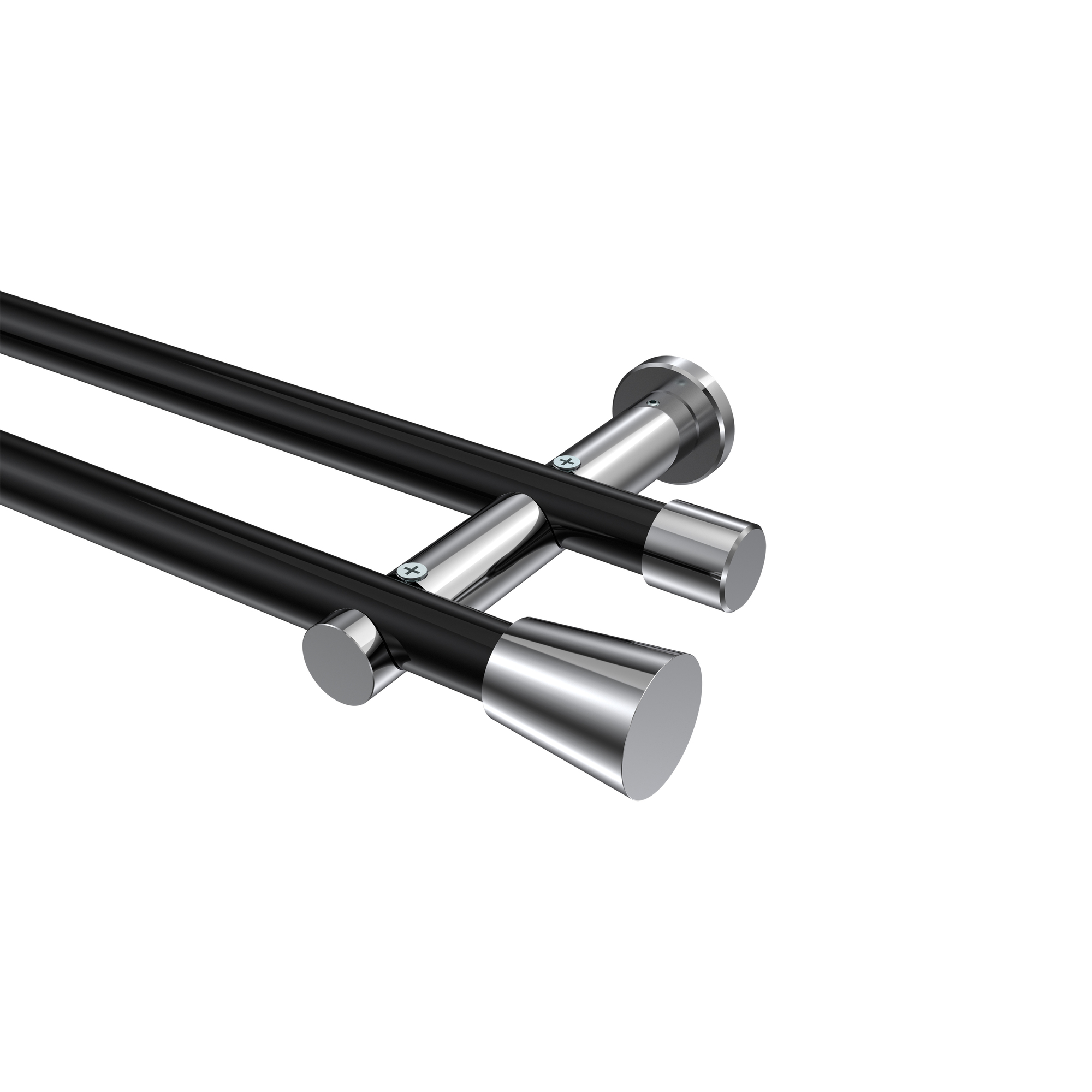 Gardinenstangen Schwarz / Chrom, Metall 20 mm Ø Platon Sitra, doppelläufig