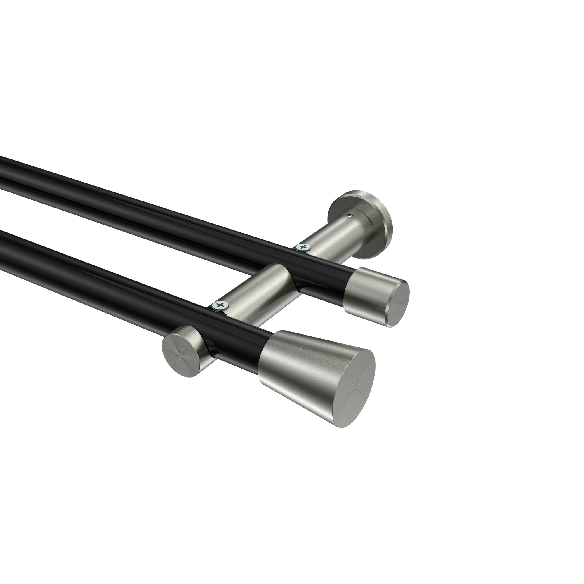 Vorhangstange Schwarz / Edelstahl-Optik, Metall 20 mm Ø Platon Sitra, doppelläufig