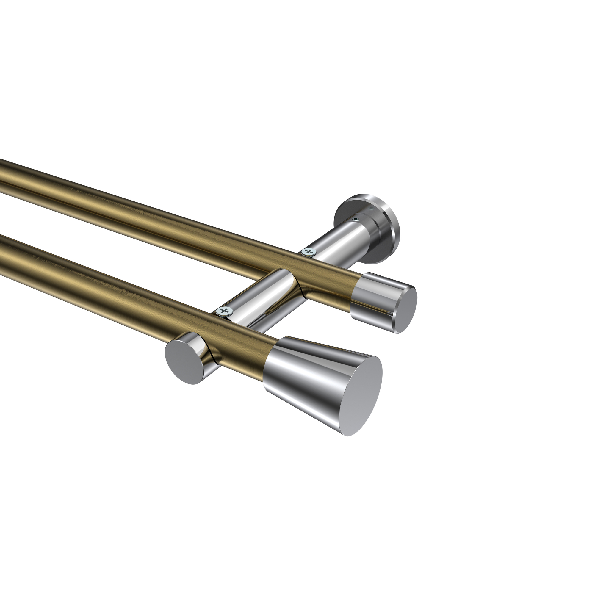 Vorhangstange Messing Antik / Chrom, 2-läufig Metall 20 mm Ø Platon Sitra