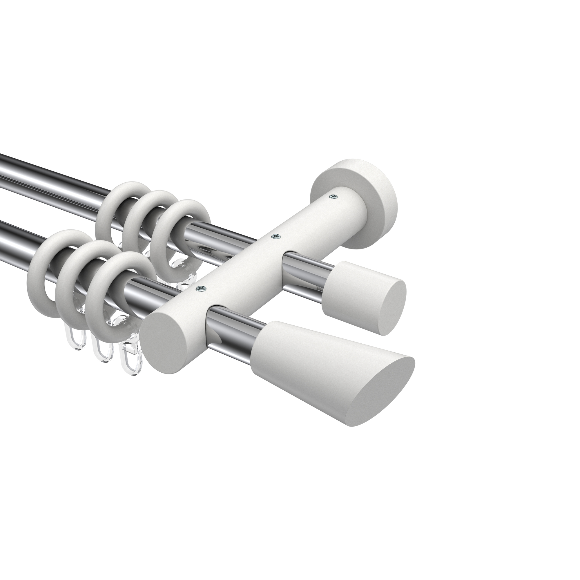 Gardinenstangen Chrom / Weiß 20 mm Ø doppelläufig Talena Bero Metall / Holz