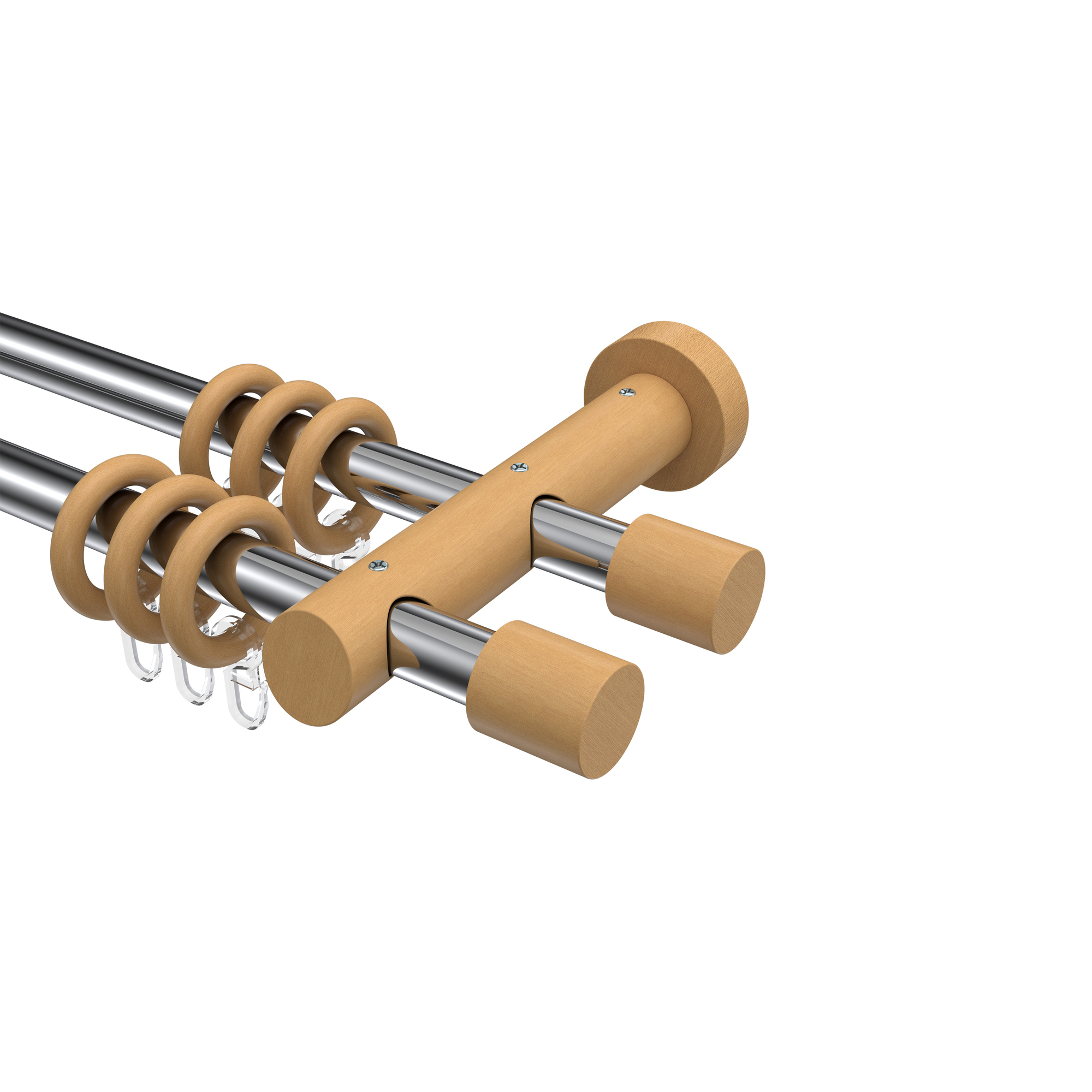 Gardinenstange Chrom / Buche 20 mm Ø doppelläufig Talena Feta Metall / Holz