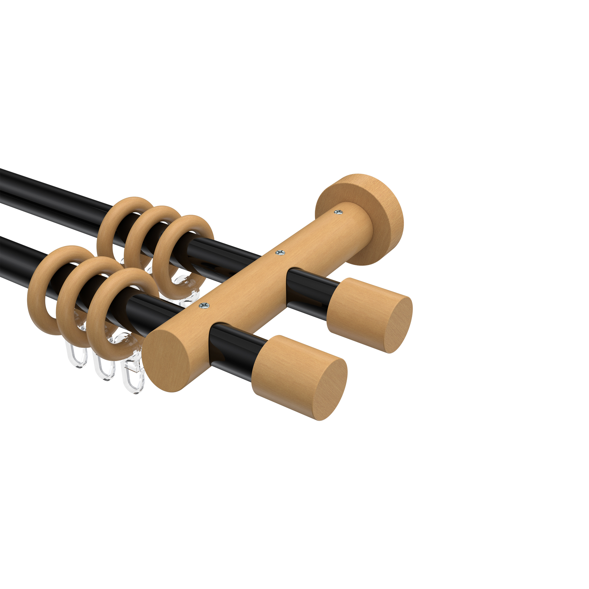 Vorhangstangen Schwarz / Buche 20 mm Ø 2-läufig Talena Feta Metall / Holz