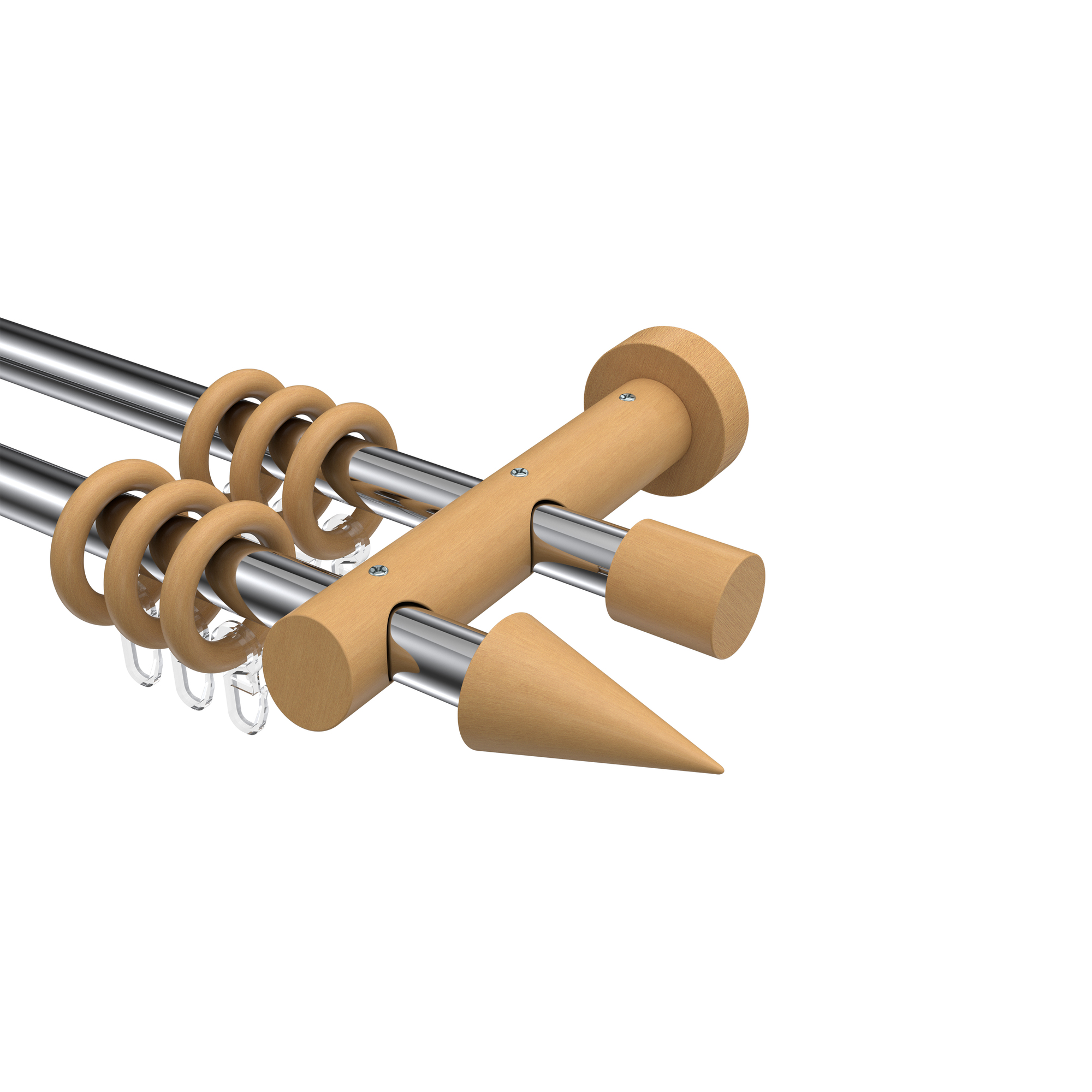 Vorhangstangen Chrom / Buche 20 mm Ø doppelläufig Talena Siveo Metall / Holz