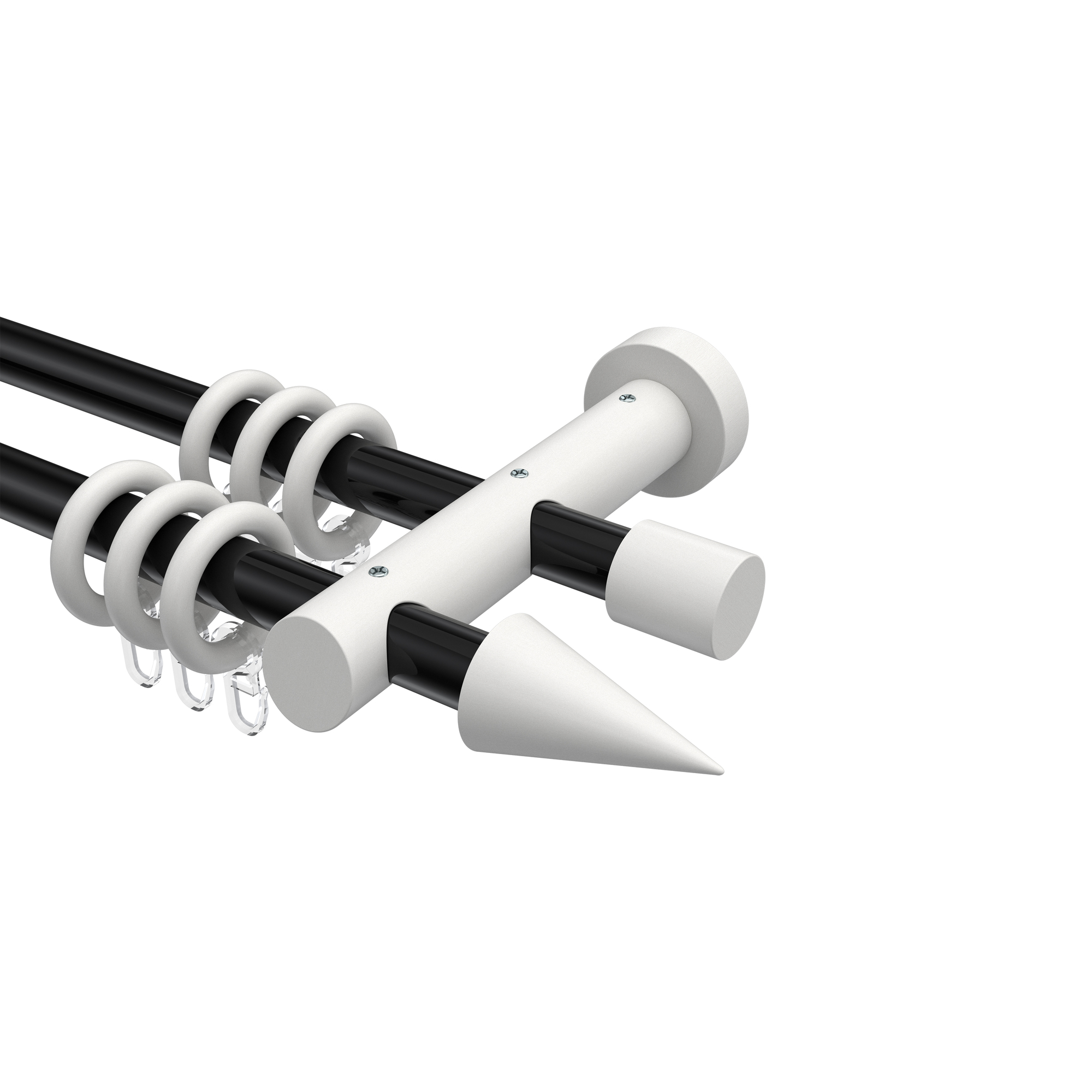 Vorhangstange Schwarz / Weiß 20 mm Ø 2-läufig Talena Siveo Metall / Holz