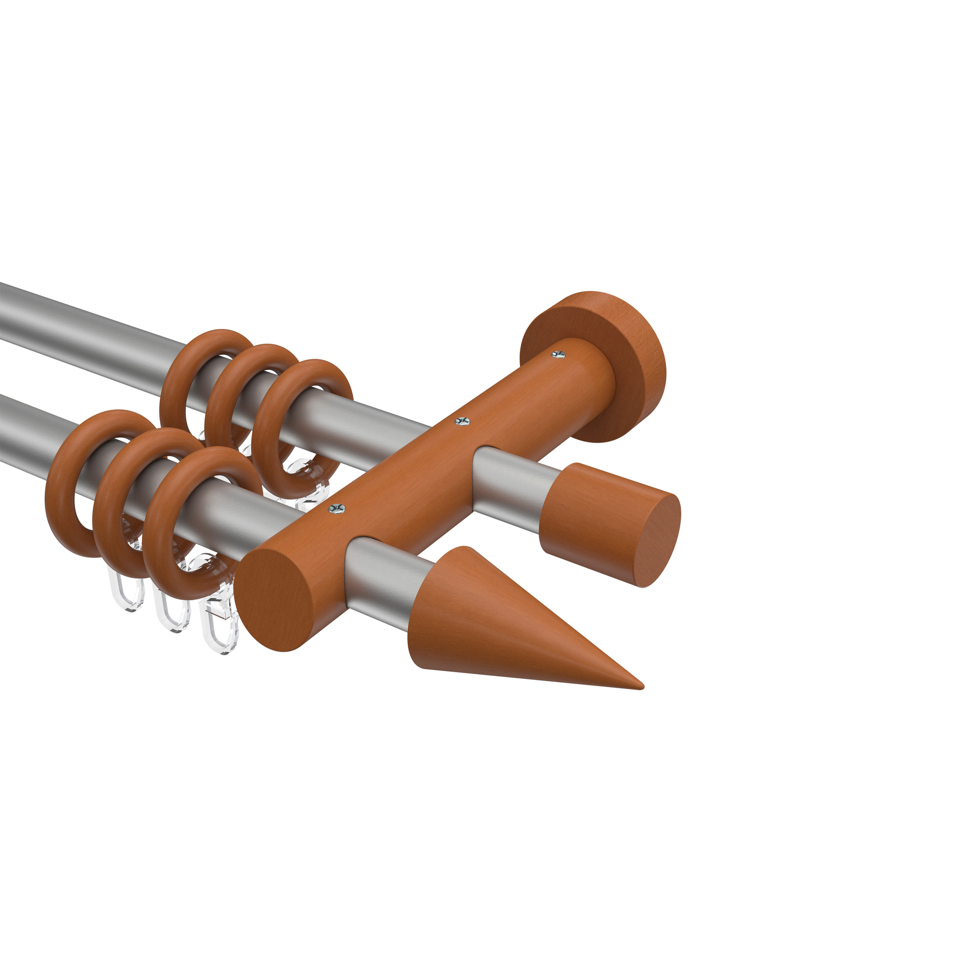 Gardinenstangen Silbergrau / Kirschbaum 20 mm Ø 2-läufig Talena Siveo Metall / Holz