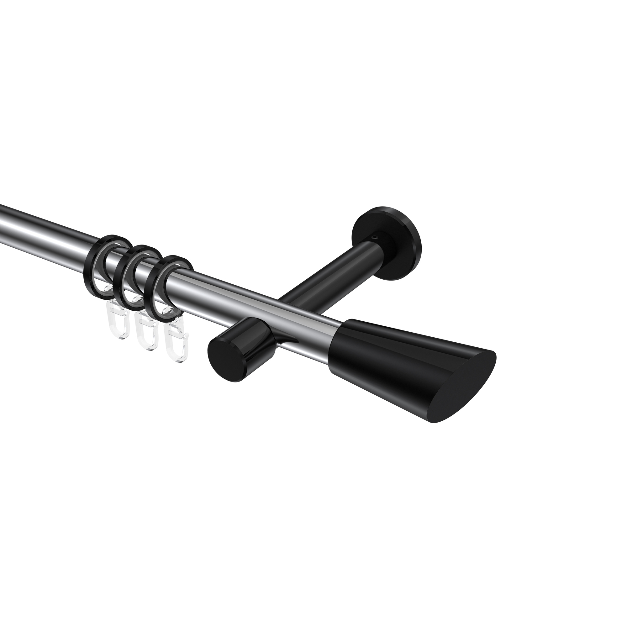 Vorhangstange Chrom / Schwarz, Metall 20 mm Ø Prestige Bento