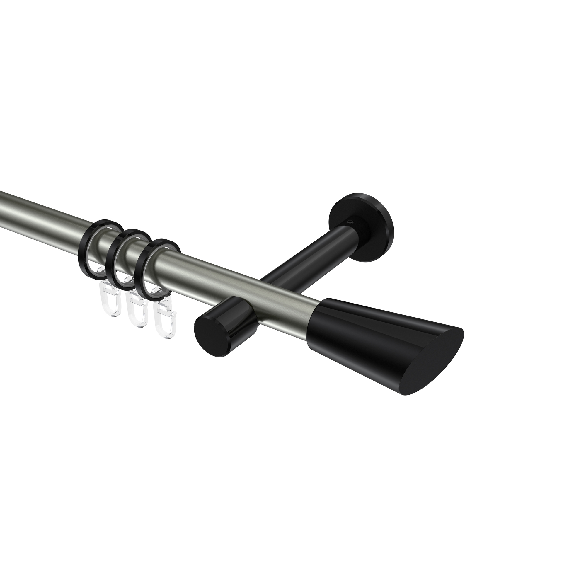 Vorhangstangen Edelstahl-Optik / Schwarz, Metall 20 mm Ø Prestige Bento