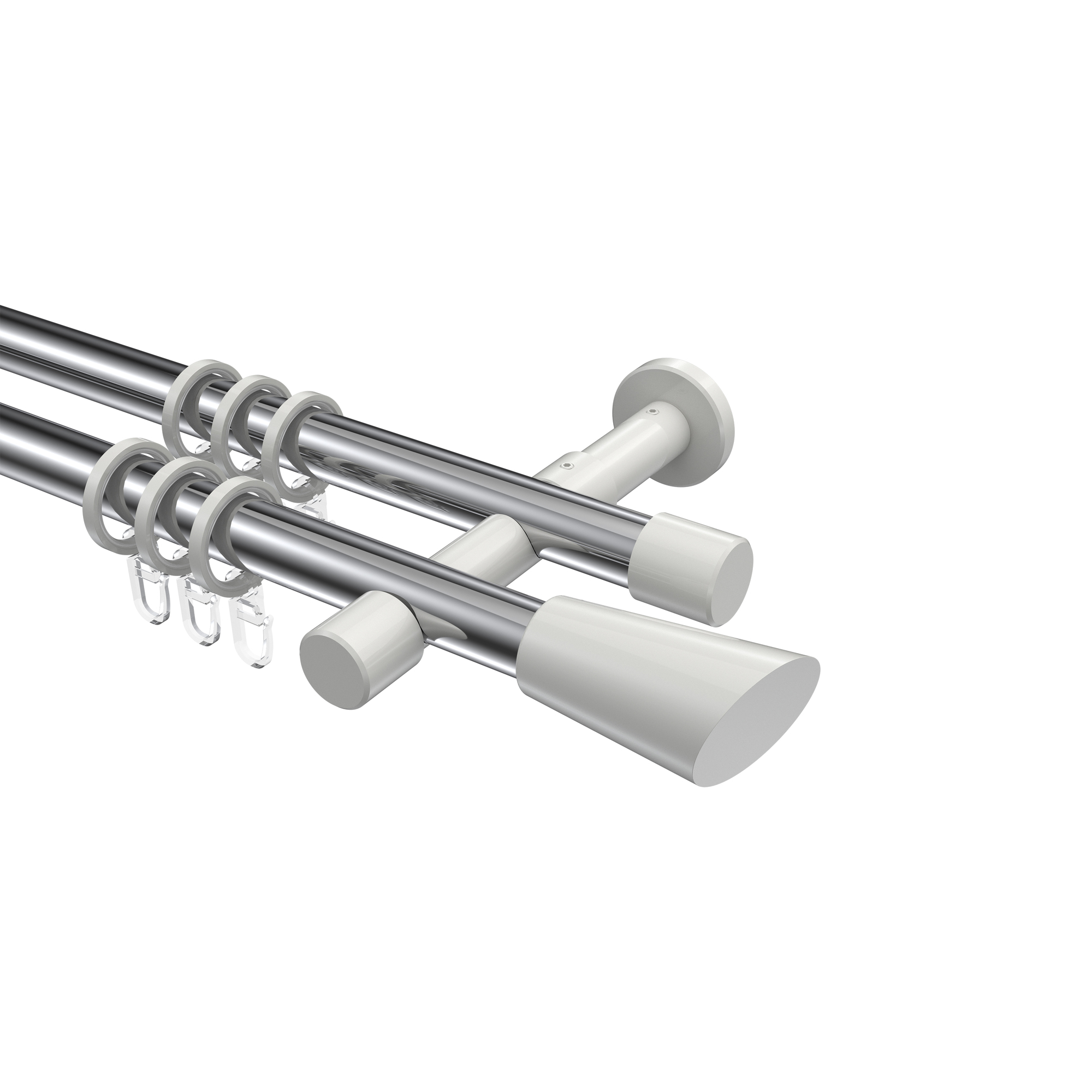 Vorhangstange Chrom / Weiß, Metall 20 mm Ø Prestige Bento, zweiläufig