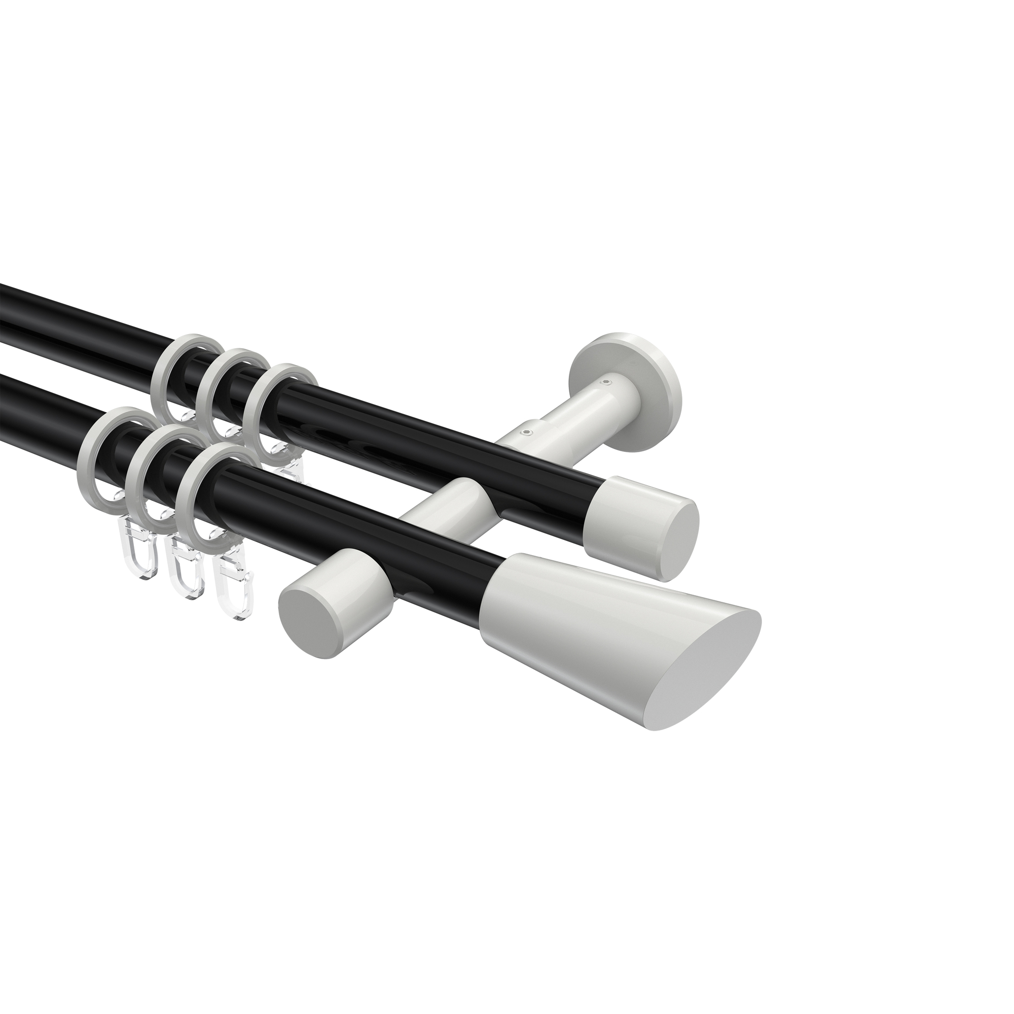 Gardinenstange Schwarz / Weiß, Metall 20 mm Ø Prestige Bento, 2-läufig