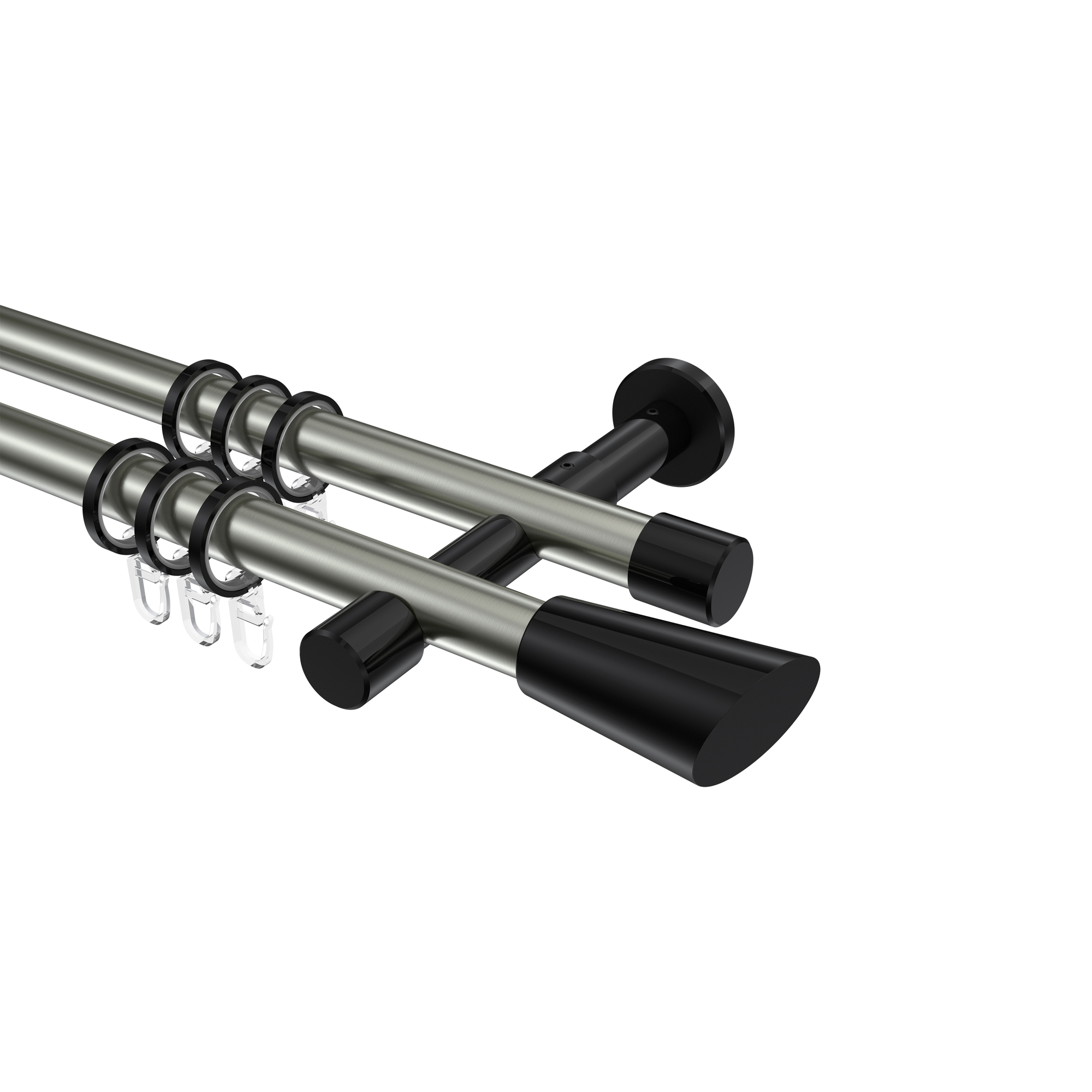 Vorhangstange Edelstahl-Optik / Schwarz, Metall 20 mm Ø Prestige Bento, zweiläufig