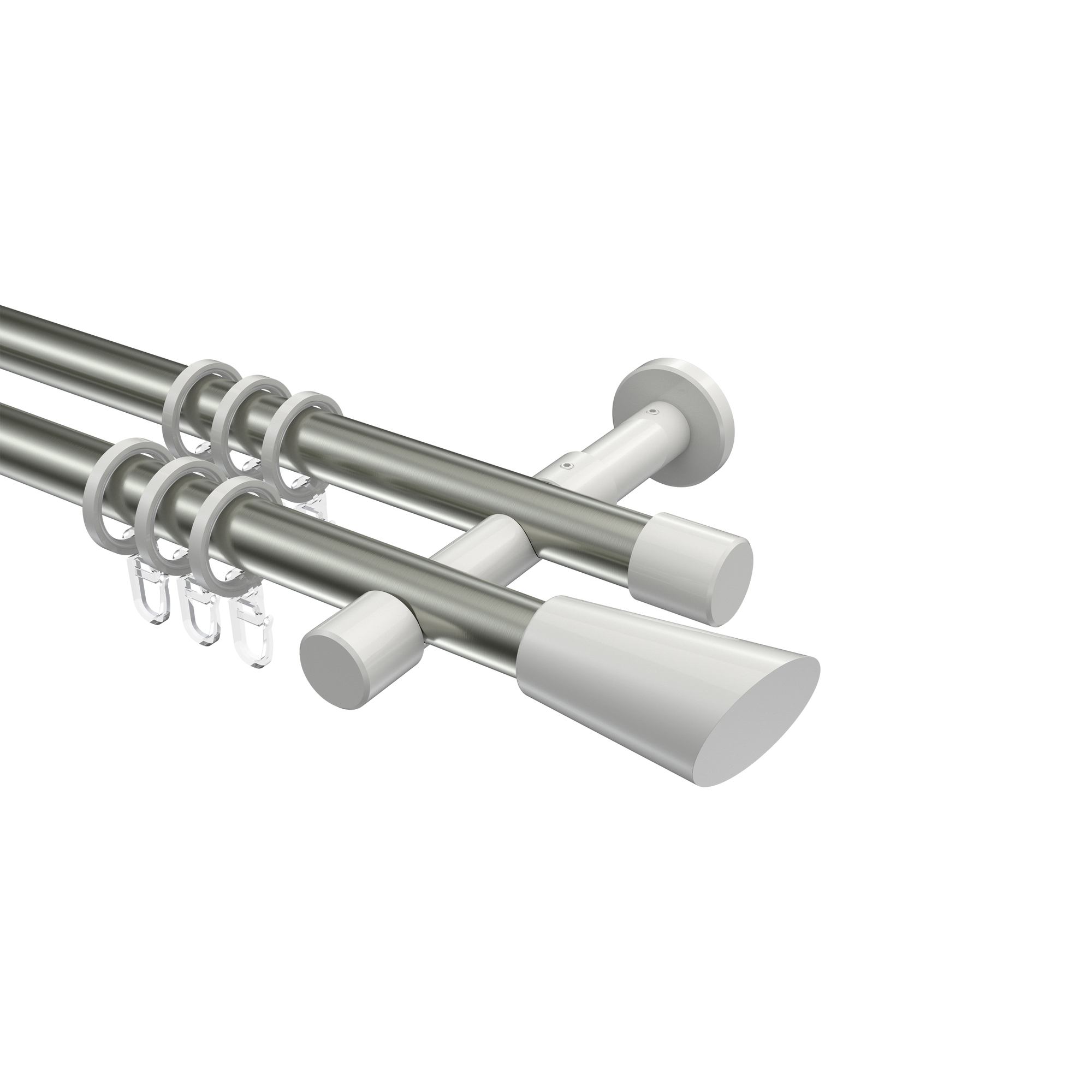 Vorhangstangen Edelstahl-Optik / Weiß, Metall 20 mm Ø Prestige Bento, 2-läufig