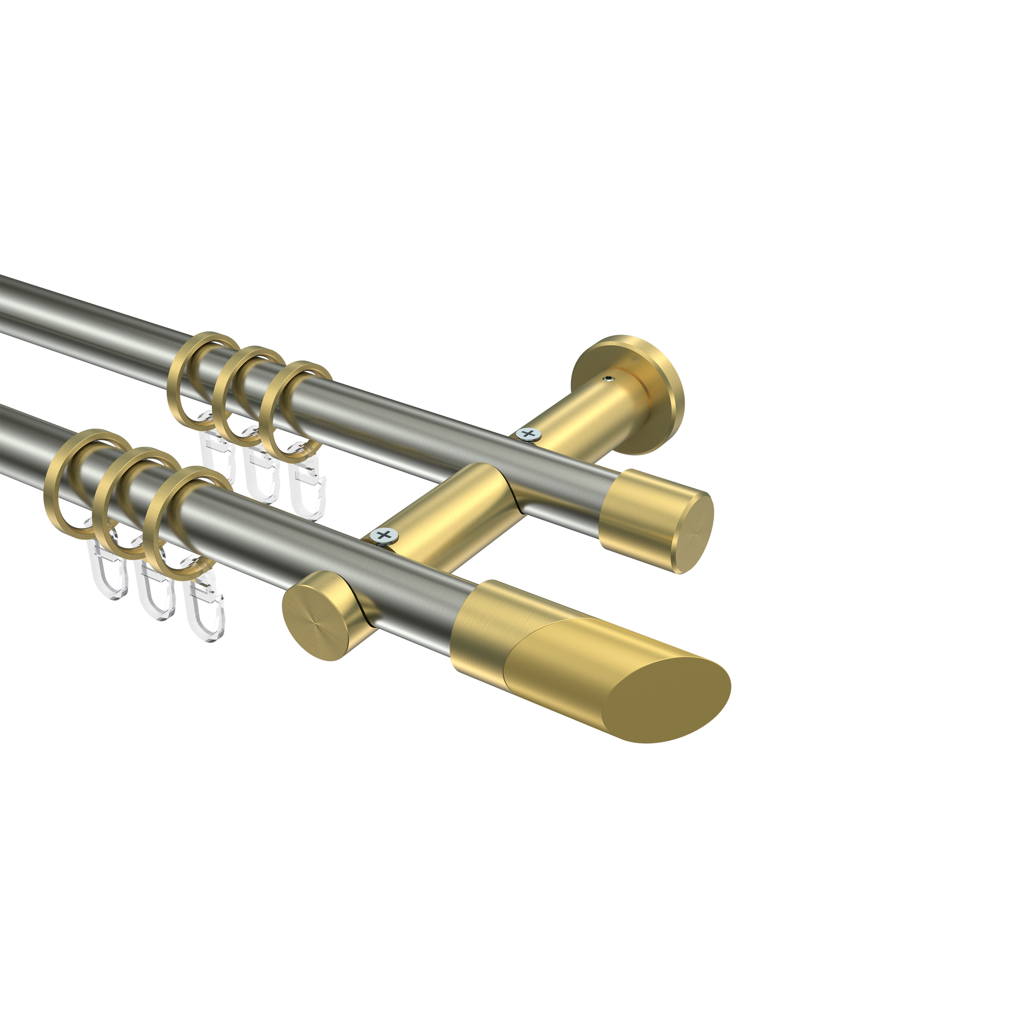 Gardinenstangen Edelstahl-Optik / Messing-Optik 20 mm Ø Platon Verano, doppelläufig