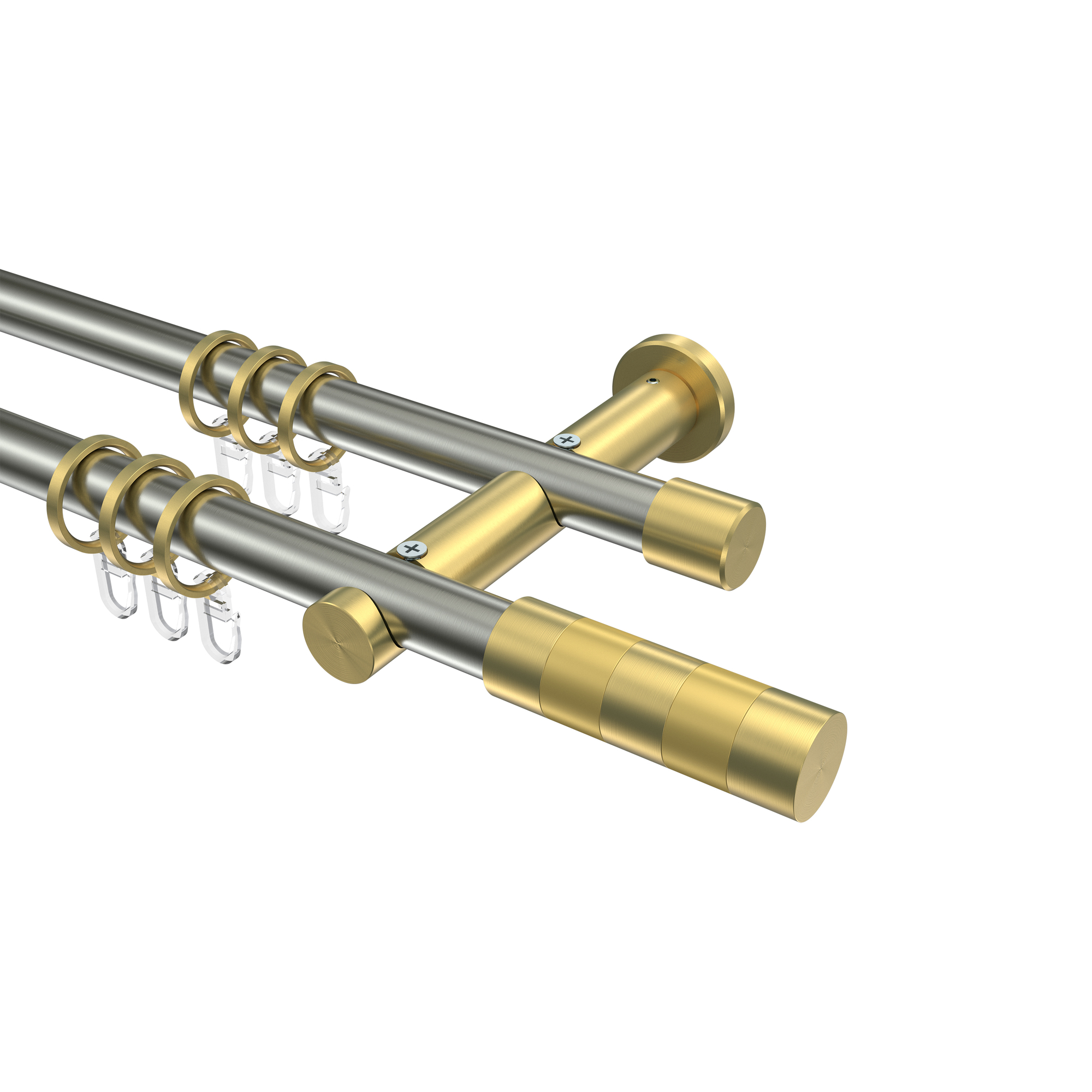 Gardinenstangen Edelstahl-Optik / Messing-Optik 20 mm Ø Platon Mavell, doppelläufig