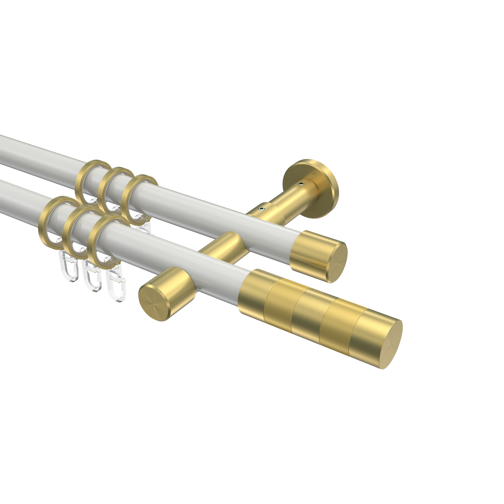 Vorhangstange Weiß / Messing-Optik, doppelläufig Metall 20 mm Ø Prestige Mavell