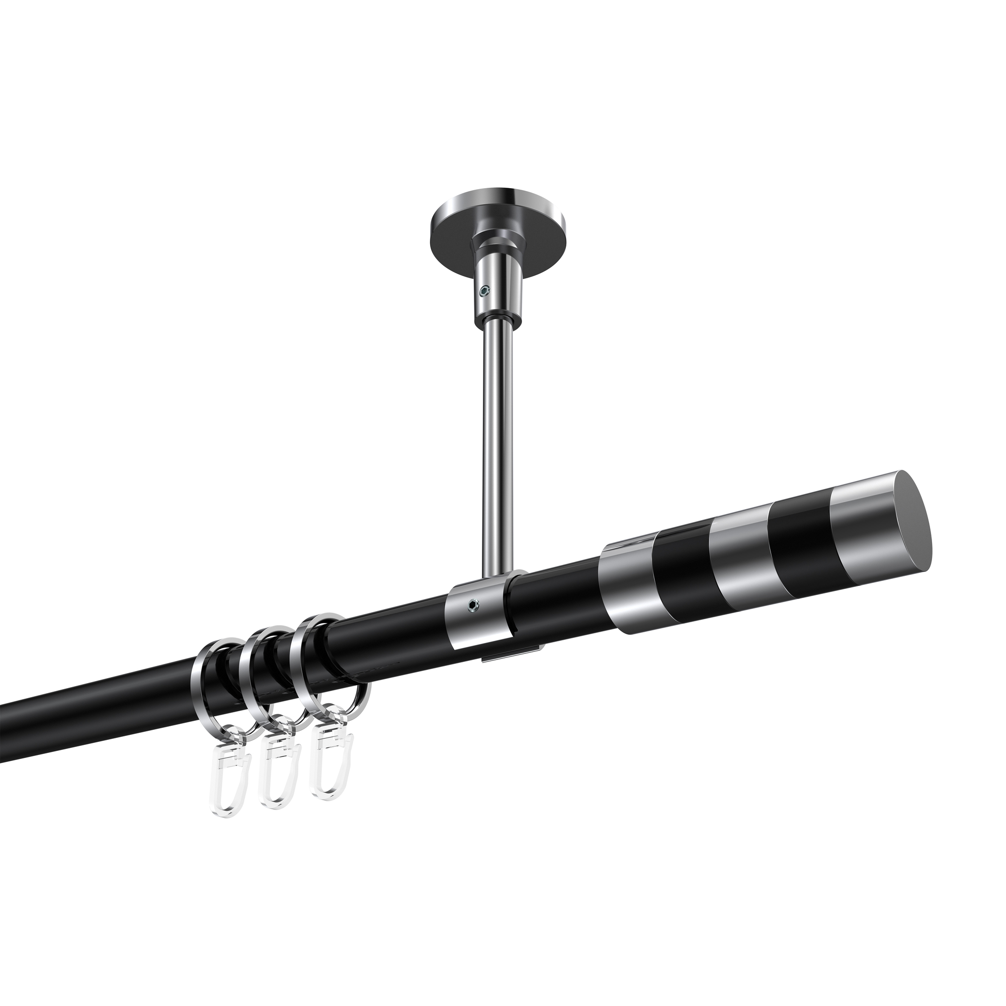 Gardinenstange (Deckenanbringung) Schwarz / Chrom, Metall 20 mm Ø Sonette Mavell