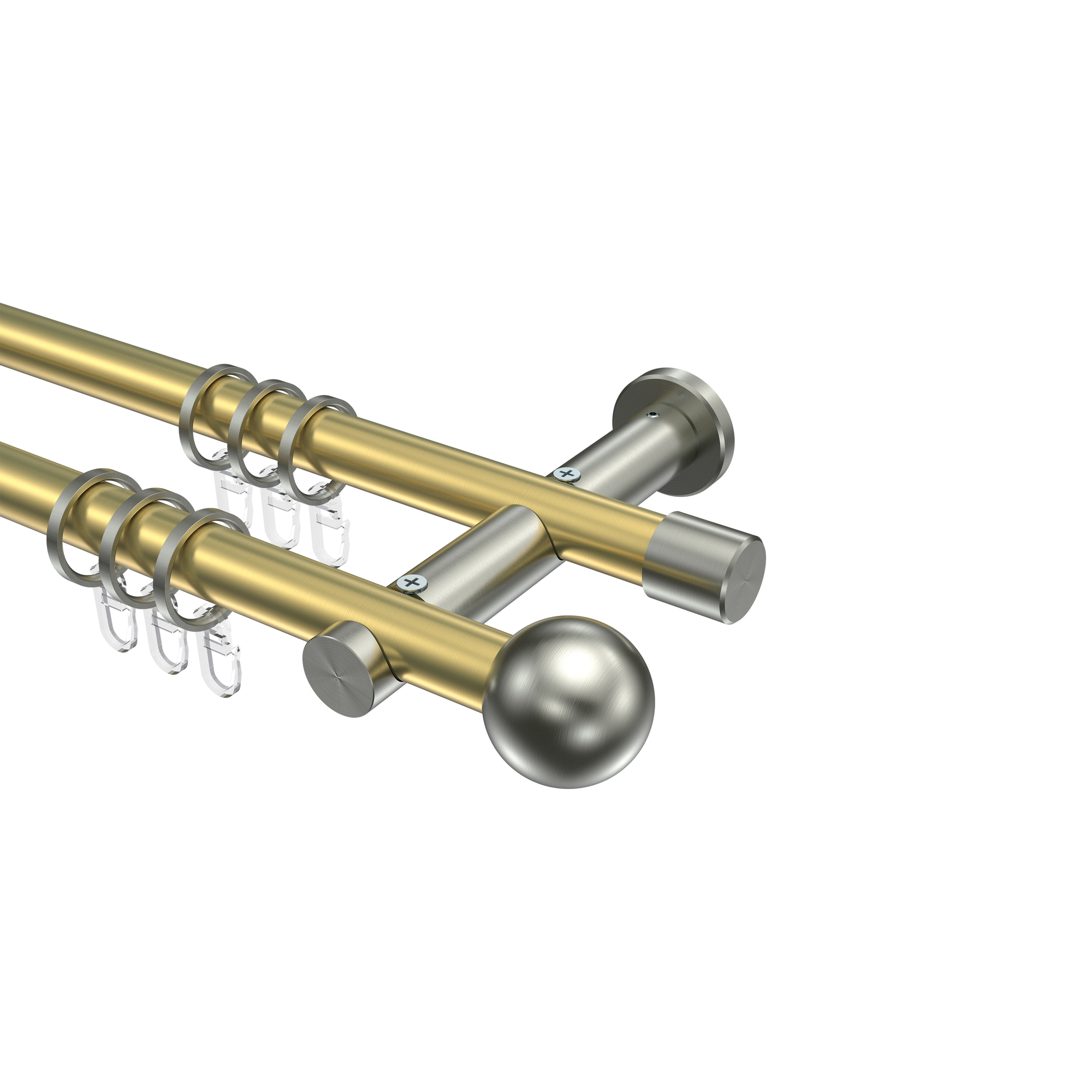 Gardinenstangen Messing-Optik / Edelstahl-Optik 20 mm Ø Platon Luino, 2-läufig