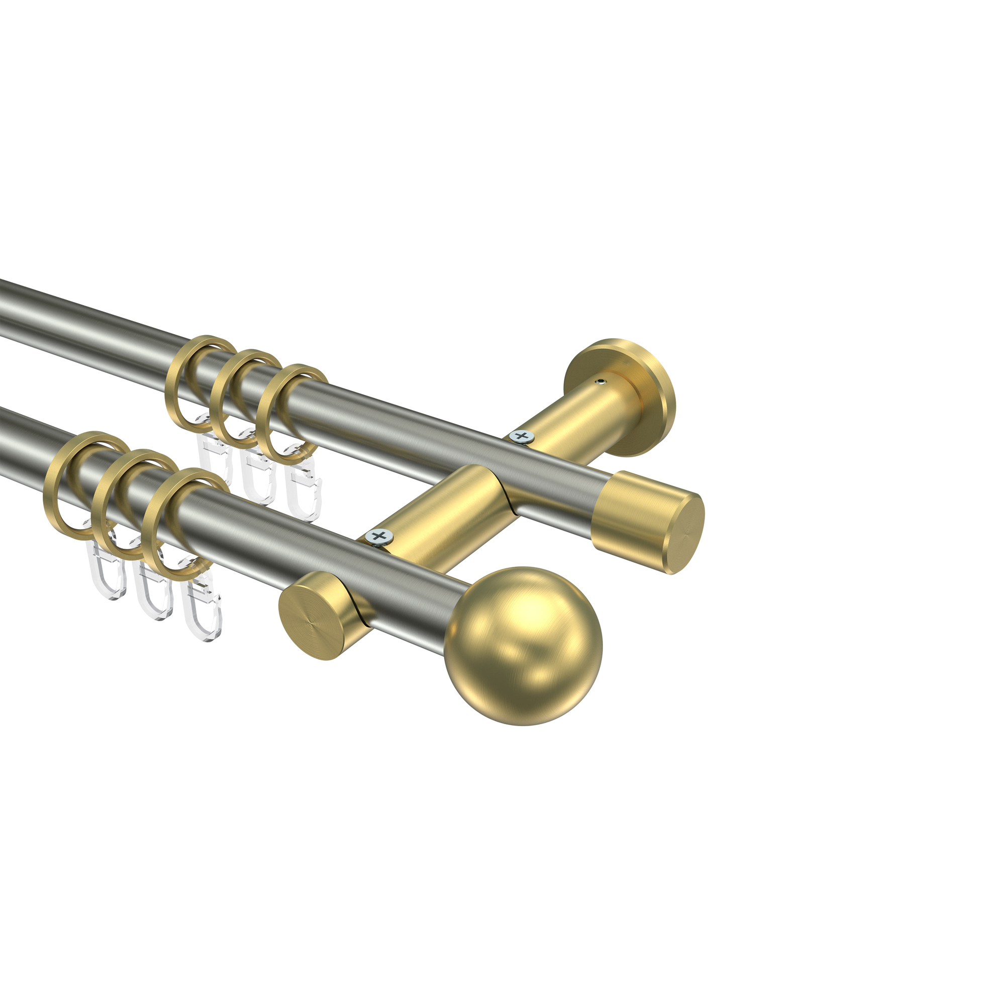 Gardinenstangen Edelstahl-Optik / Messing-Optik 20 mm Ø Platon Luino, 2-läufig