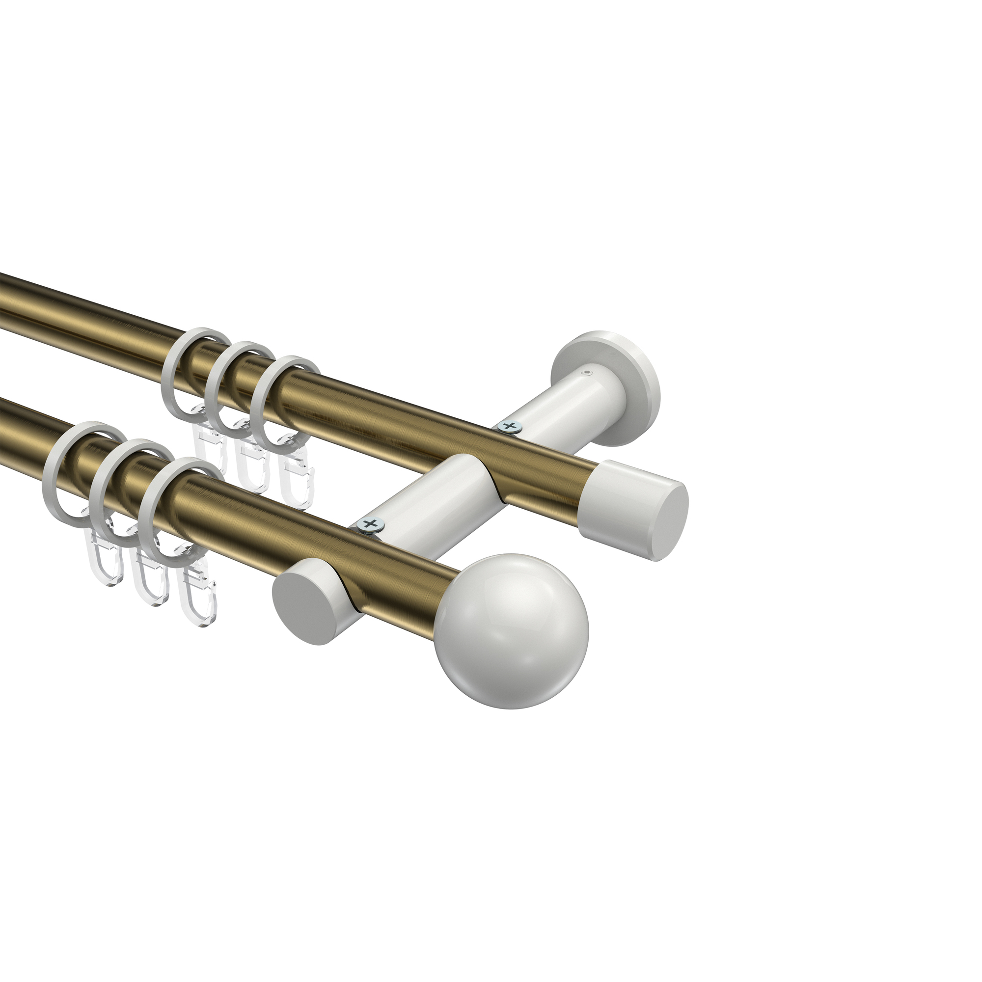 Vorhangstange Messing Antik / Weiß, 2-läufig Metall 20 mm Ø Platon Luino