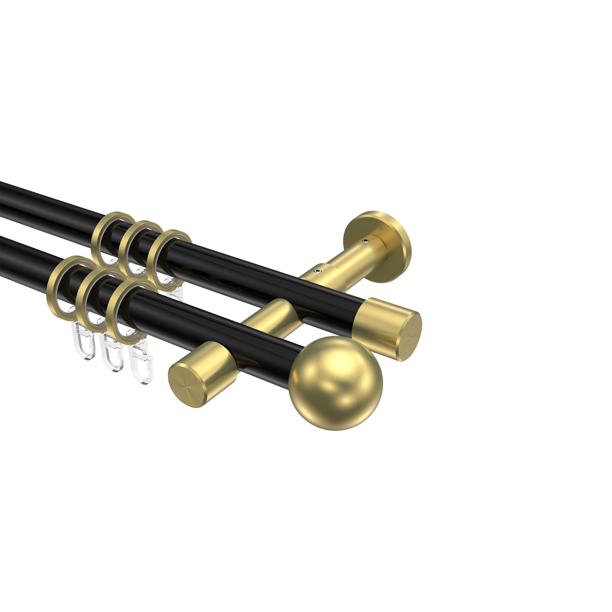 Gardinenstange Schwarz / Messing-Optik, 2-läufig Metall 20 mm Ø Prestige Luino