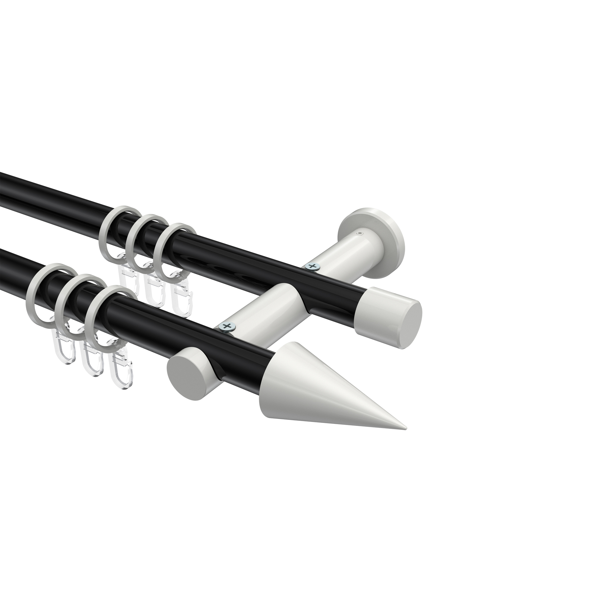 Vorhangstange Schwarz / Weiß, Metall 20 mm Ø Platon Savio, 2-läufig